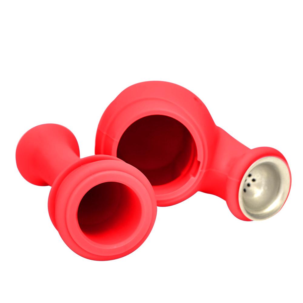 Unbreakable | Flower Vase Silicone Water Pipe | 6in Tall - Metal Bowl - Red - 6
