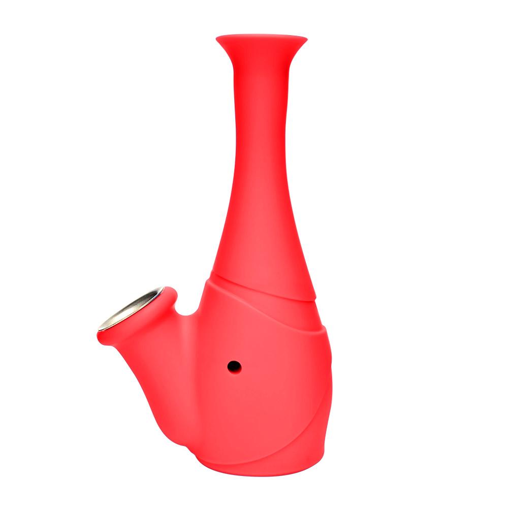 Unbreakable | Flower Vase Silicone Water Pipe | 6in Tall - Metal Bowl - Red - 1