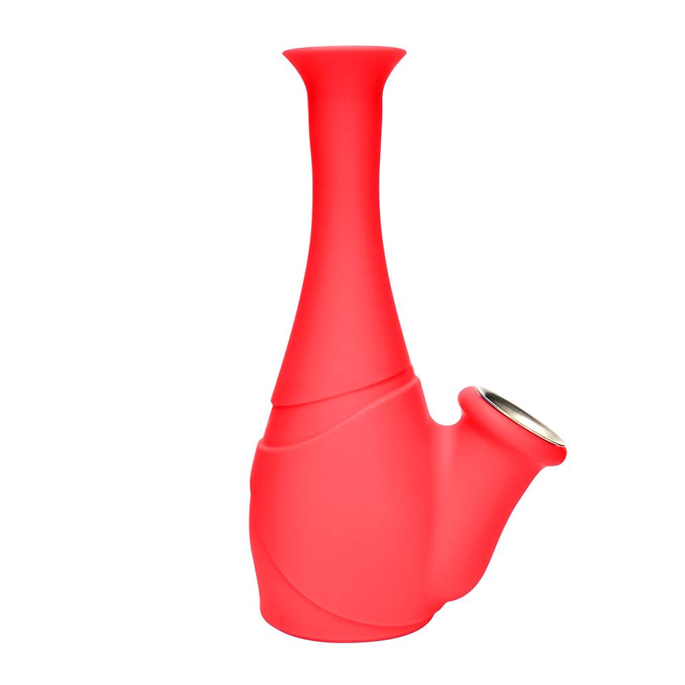 Unbreakable | Flower Vase Silicone Water Pipe | 6in Tall - Metal Bowl - Red - 3