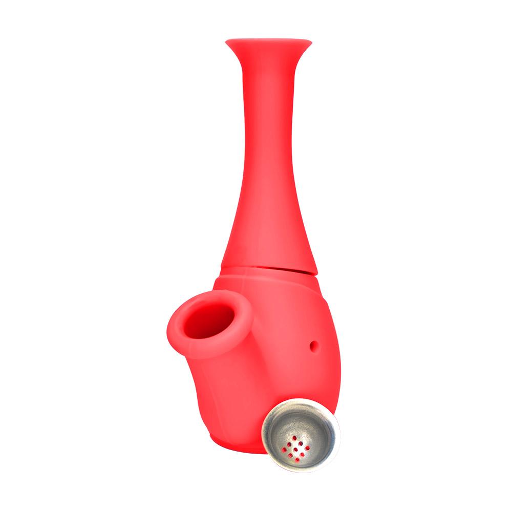 Unbreakable | Flower Vase Silicone Water Pipe | 6in Tall - Metal Bowl - Red - 5