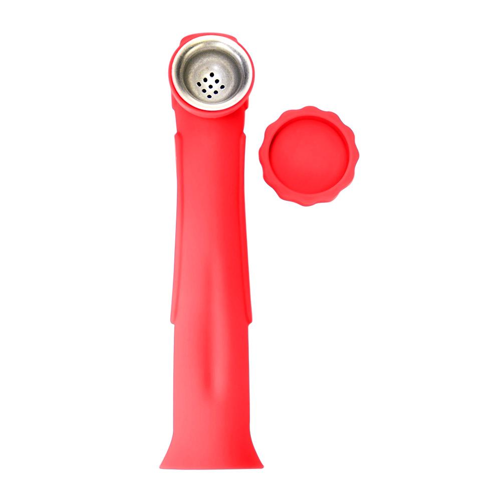 Unbreakable | Silicone Hand Pipe | 6in Long - Metal Bowl - Red - 1