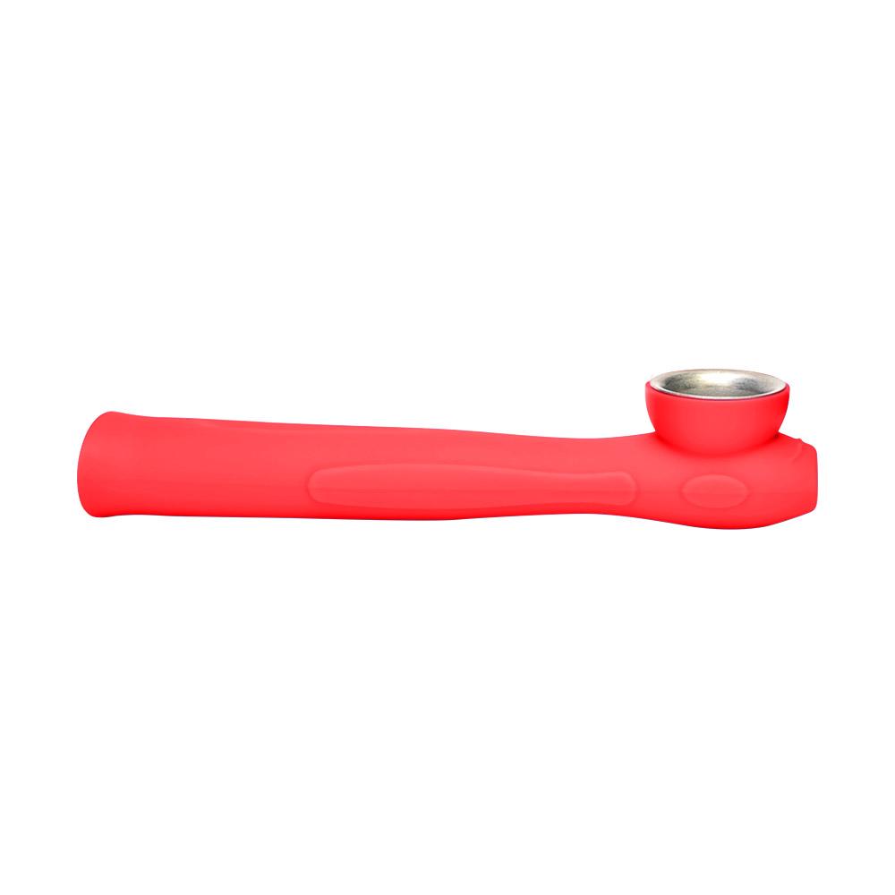 Unbreakable | Silicone Hand Pipe | 6in Long - Metal Bowl - Red - 3