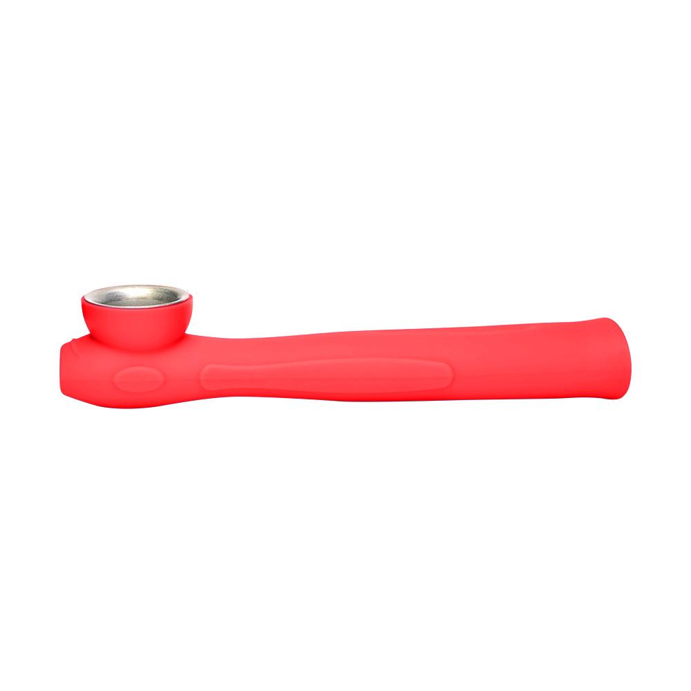 Unbreakable | Silicone Hand Pipe | 6in Long - Metal Bowl - Red - 5