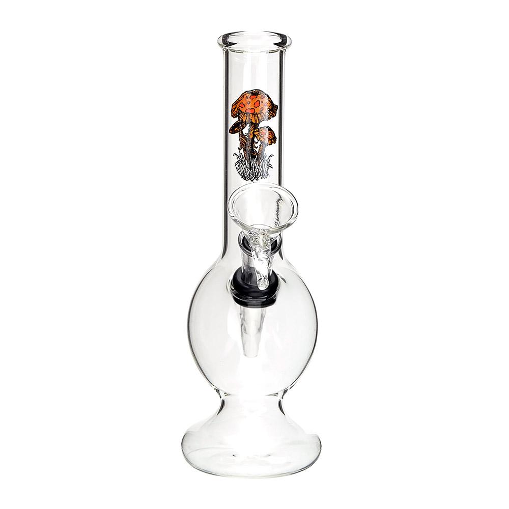 USA Glass | Mushroom Decal Glass Egg Water Pipe w/ Donut Base | 6in Tall - Grommet Bowl - Clear - 4