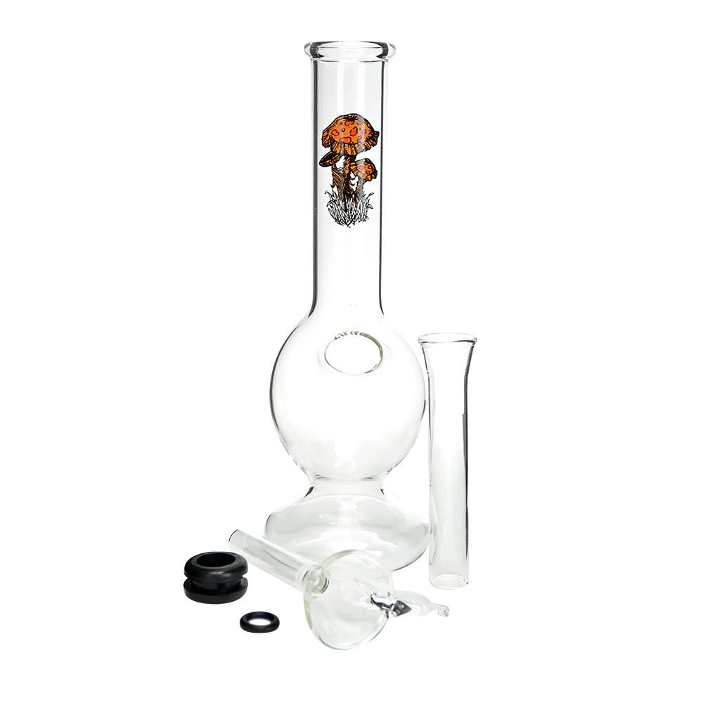 USA Glass | Mushroom Decal Glass Egg Water Pipe w/ Donut Base | 6in Tall - Grommet Bowl - Clear - 5