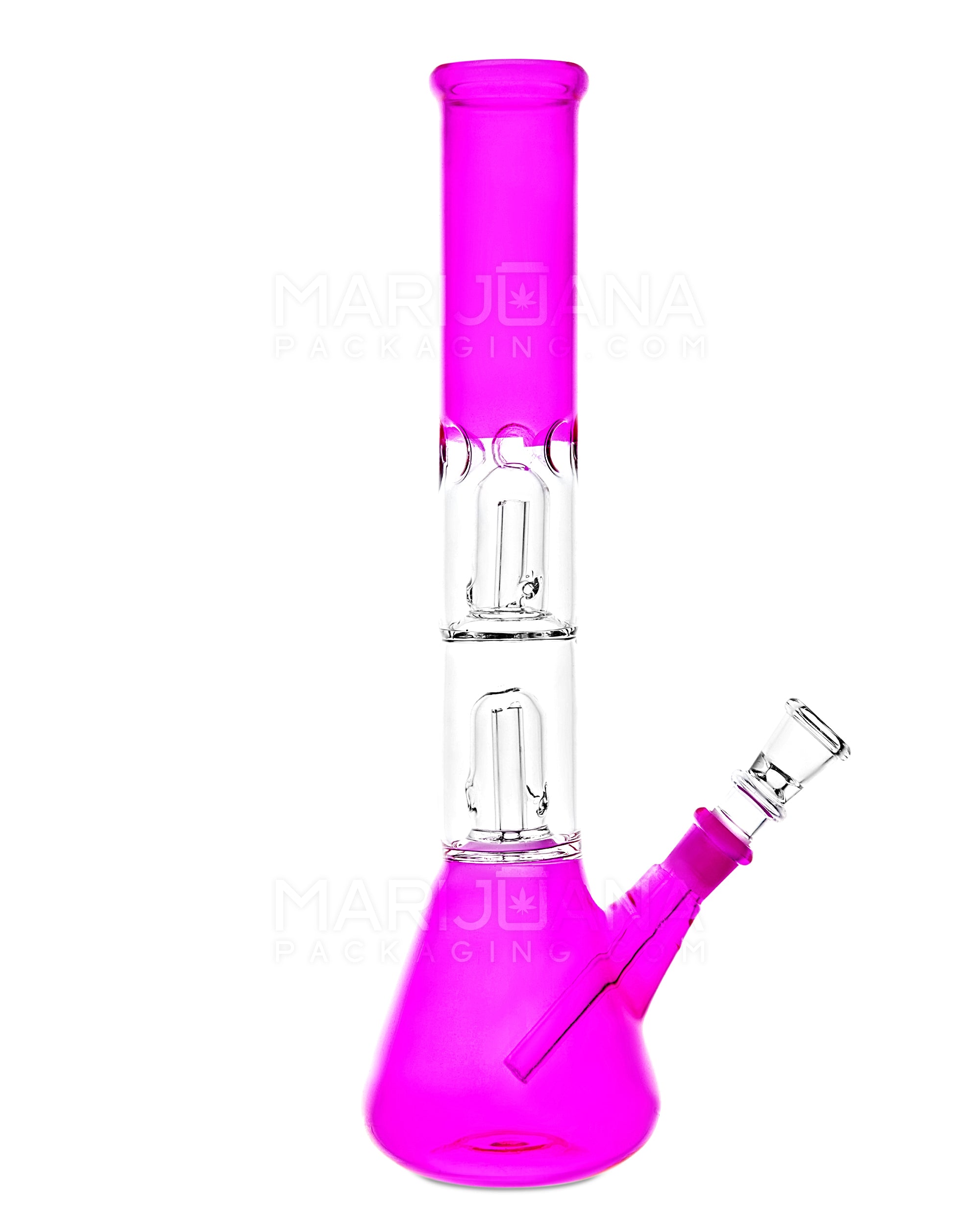 Double Chamber | Straight Neck Dome Perc Glass Beaker Water Pipe w/ Ice Catcher | 12in Tall - 14mm Bowl - Assorted - 1