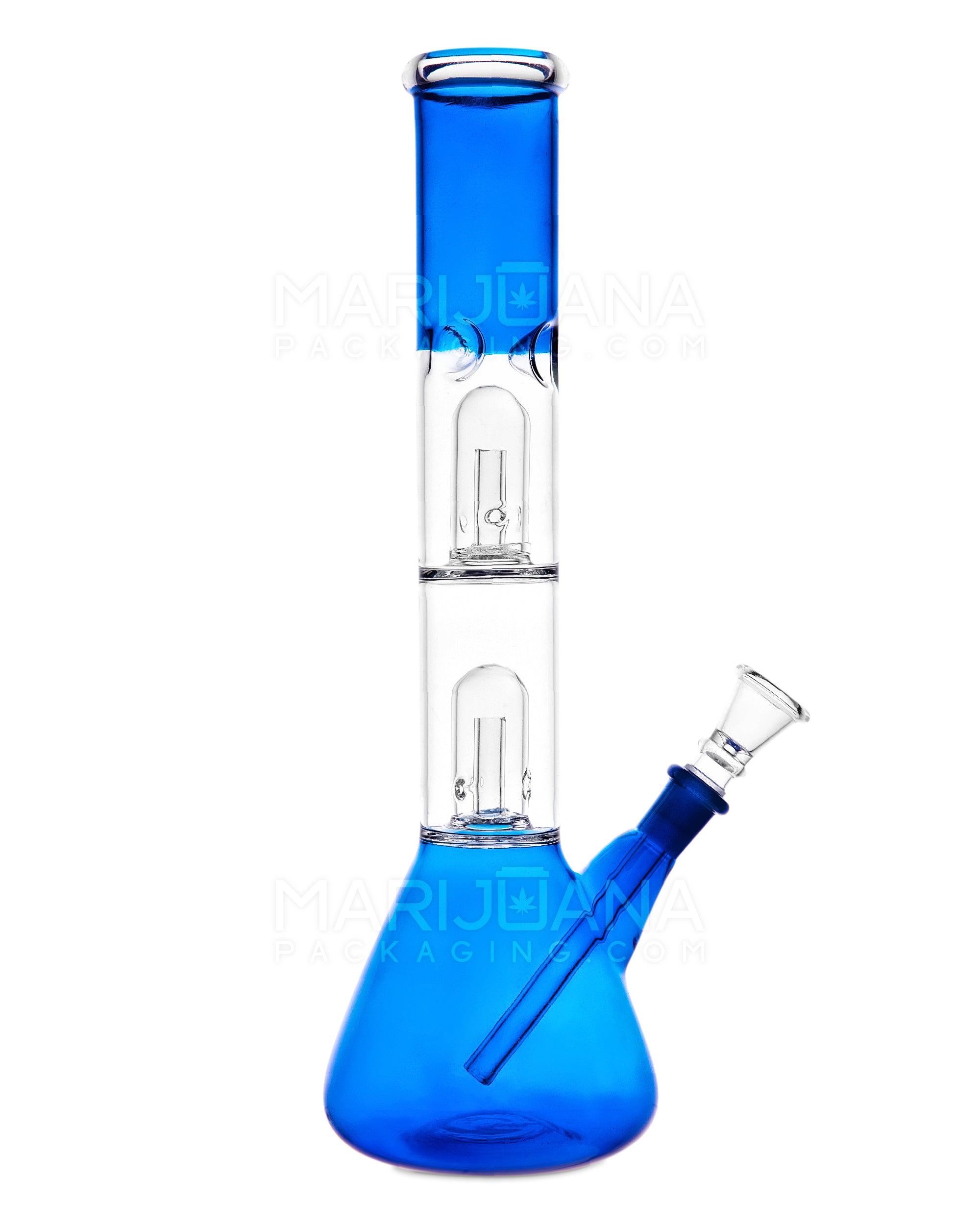 Double Chamber | Straight Neck Dome Perc Glass Beaker Water Pipe w/ Ice Catcher | 12in Tall - 14mm Bowl - Assorted - 5