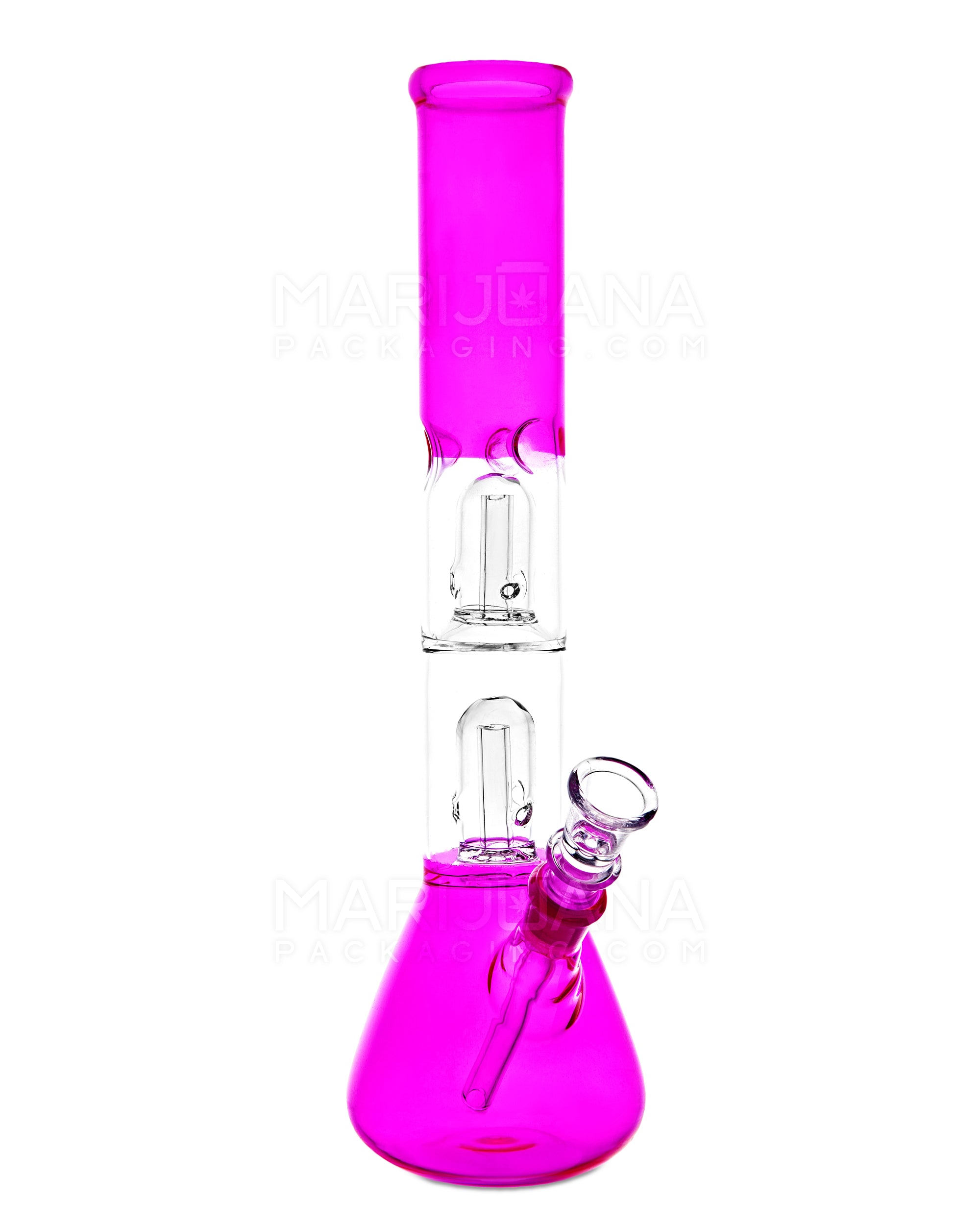 Double Chamber | Straight Neck Dome Perc Glass Beaker Water Pipe w/ Ice Catcher | 12in Tall - 14mm Bowl - Assorted - 2