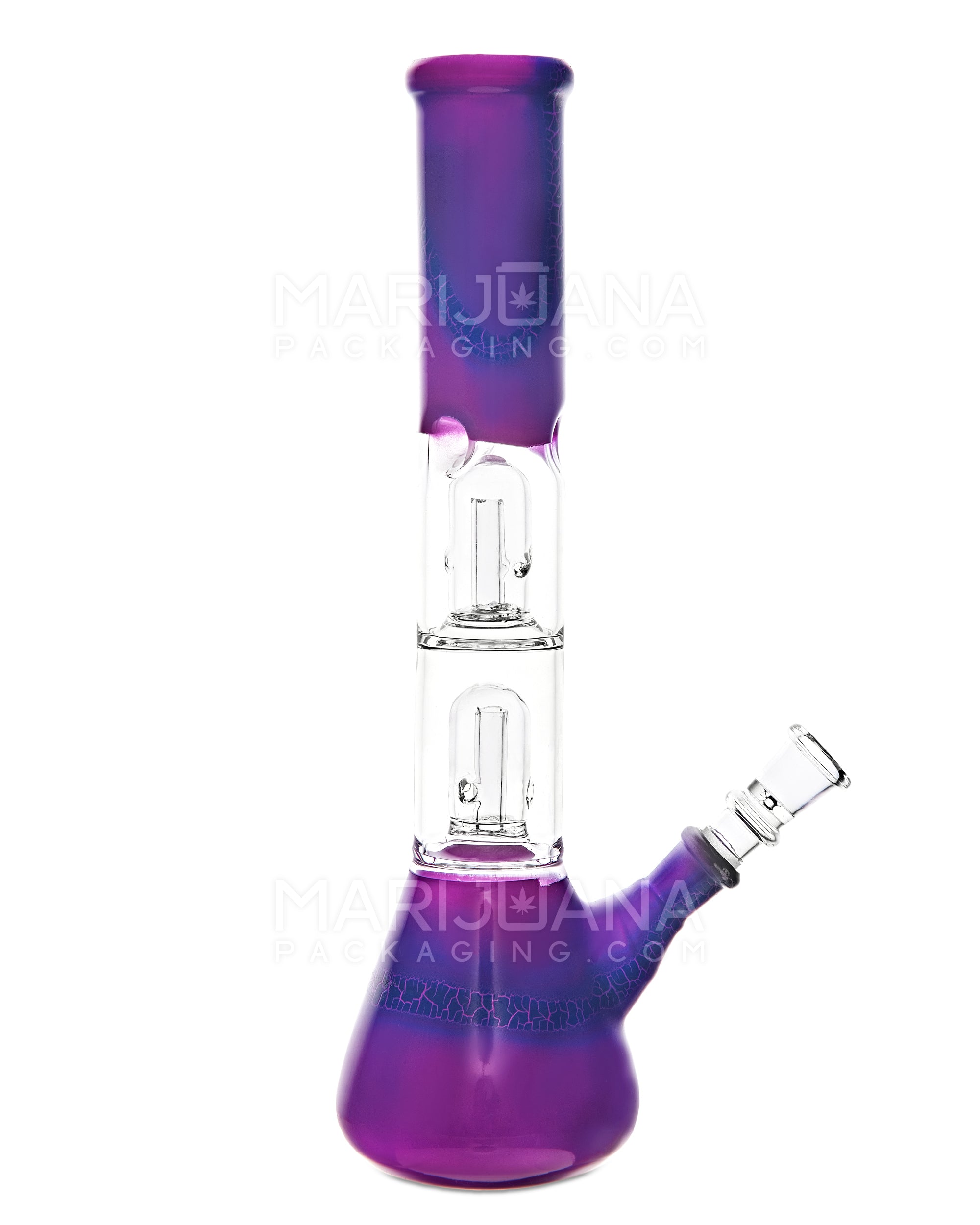 Double Chamber | Straight Neck Dome Perc Glass Beaker Water Pipe w/ Ice Catcher | 12in Tall - 14mm Bowl - Assorted - 6