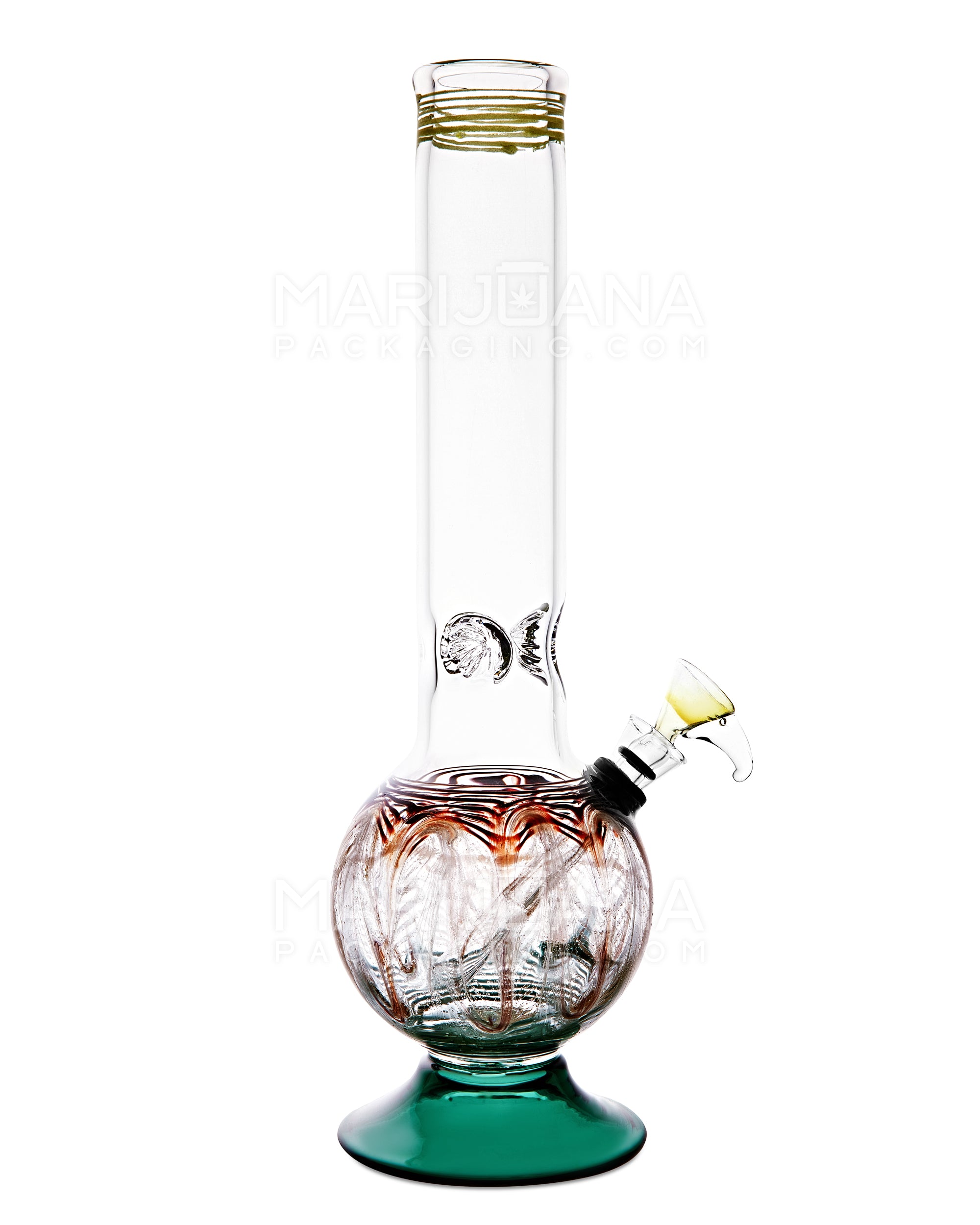 USA Glass | Straight Neck Raked & Gold Fumed Glass Egg Water Pipe w/ Ice Catcher | 11in Tall - Grommet Bowl - Assorted - 1