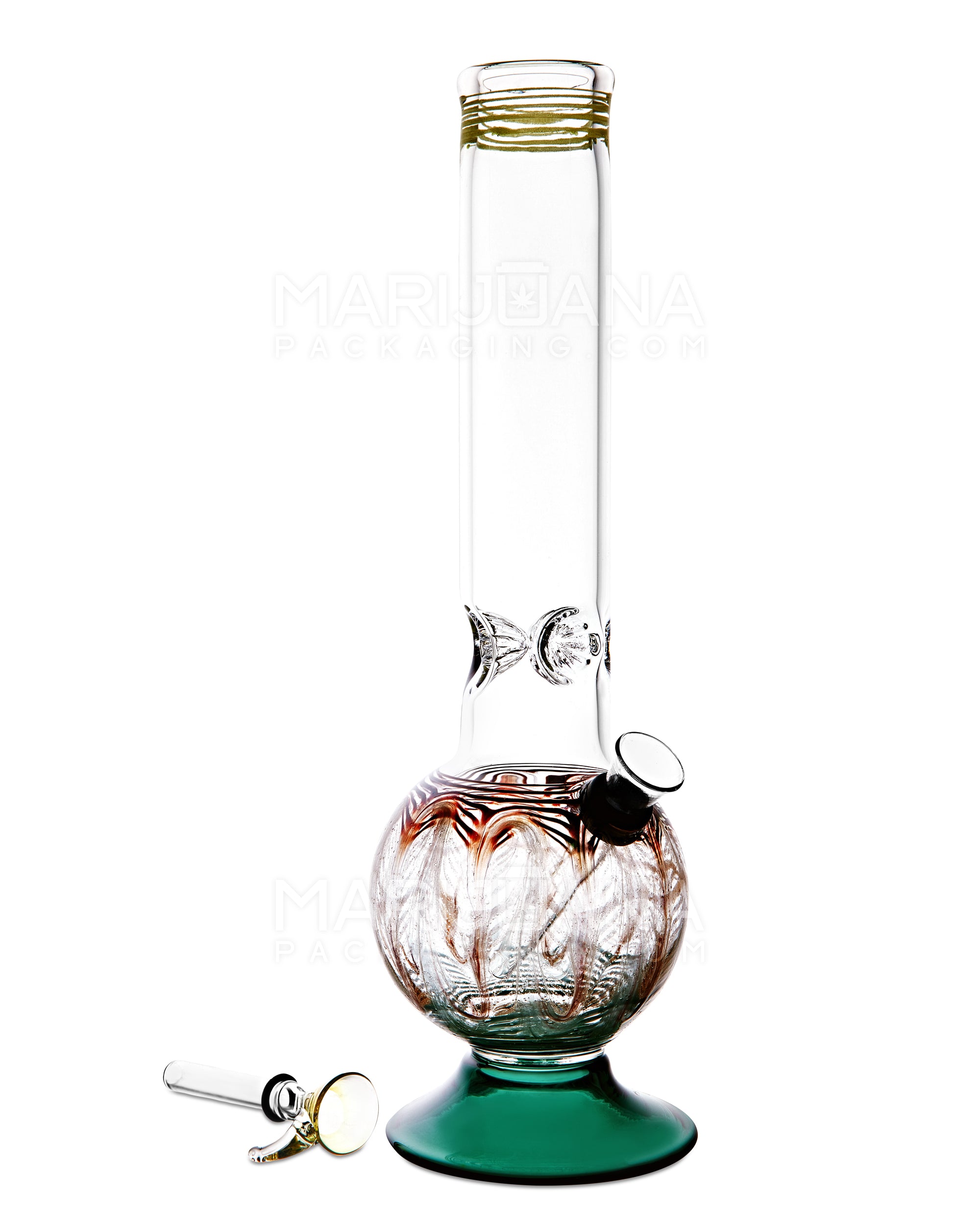 USA Glass | Straight Neck Raked & Gold Fumed Glass Egg Water Pipe w/ Ice Catcher | 11in Tall - Grommet Bowl - Assorted - 2