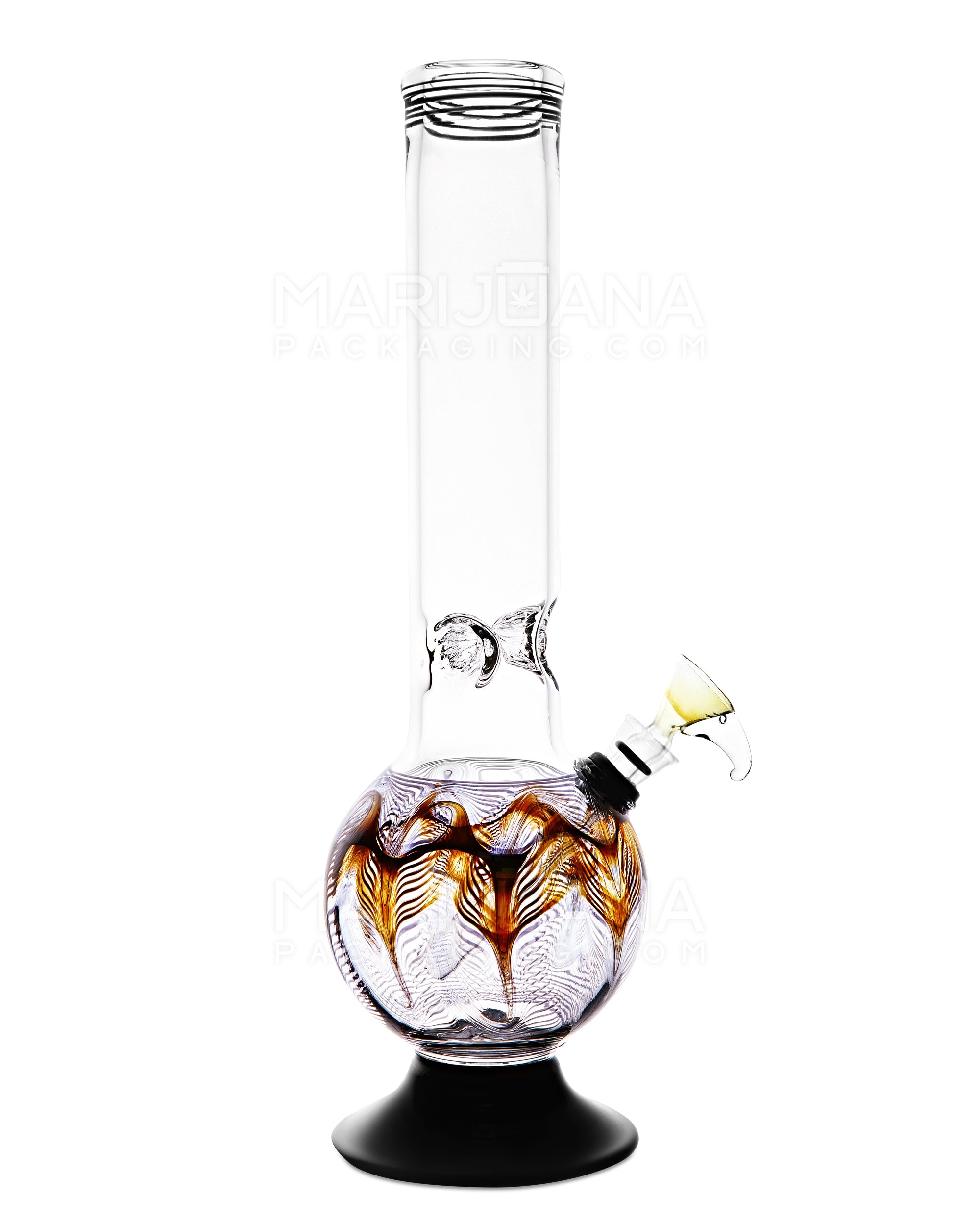 USA Glass | Straight Neck Raked & Gold Fumed Glass Egg Water Pipe w/ Ice Catcher | 11in Tall - Grommet Bowl - Assorted - 5