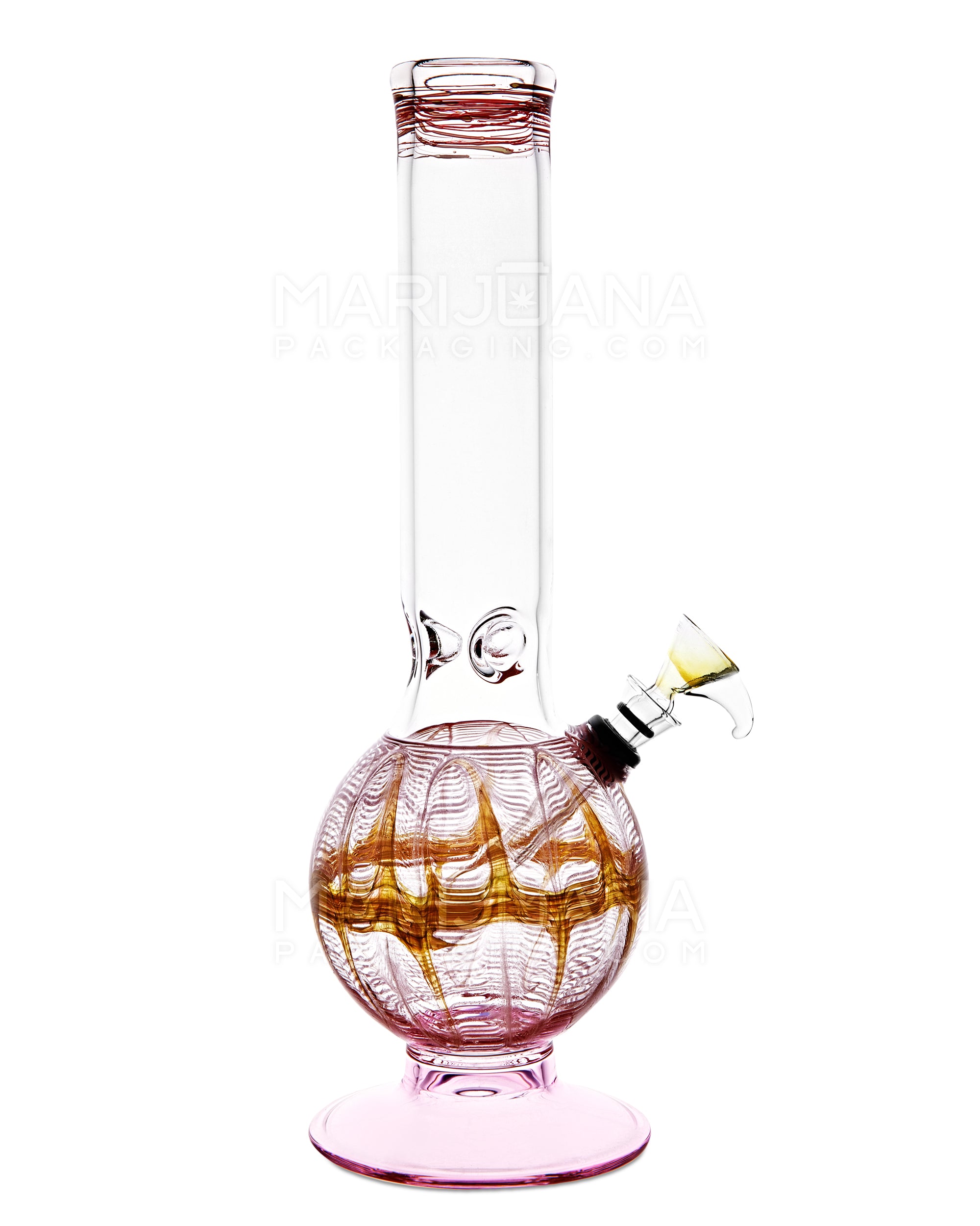 USA Glass | Straight Neck Raked & Gold Fumed Glass Egg Water Pipe w/ Ice Catcher | 11in Tall - Grommet Bowl - Assorted - 6