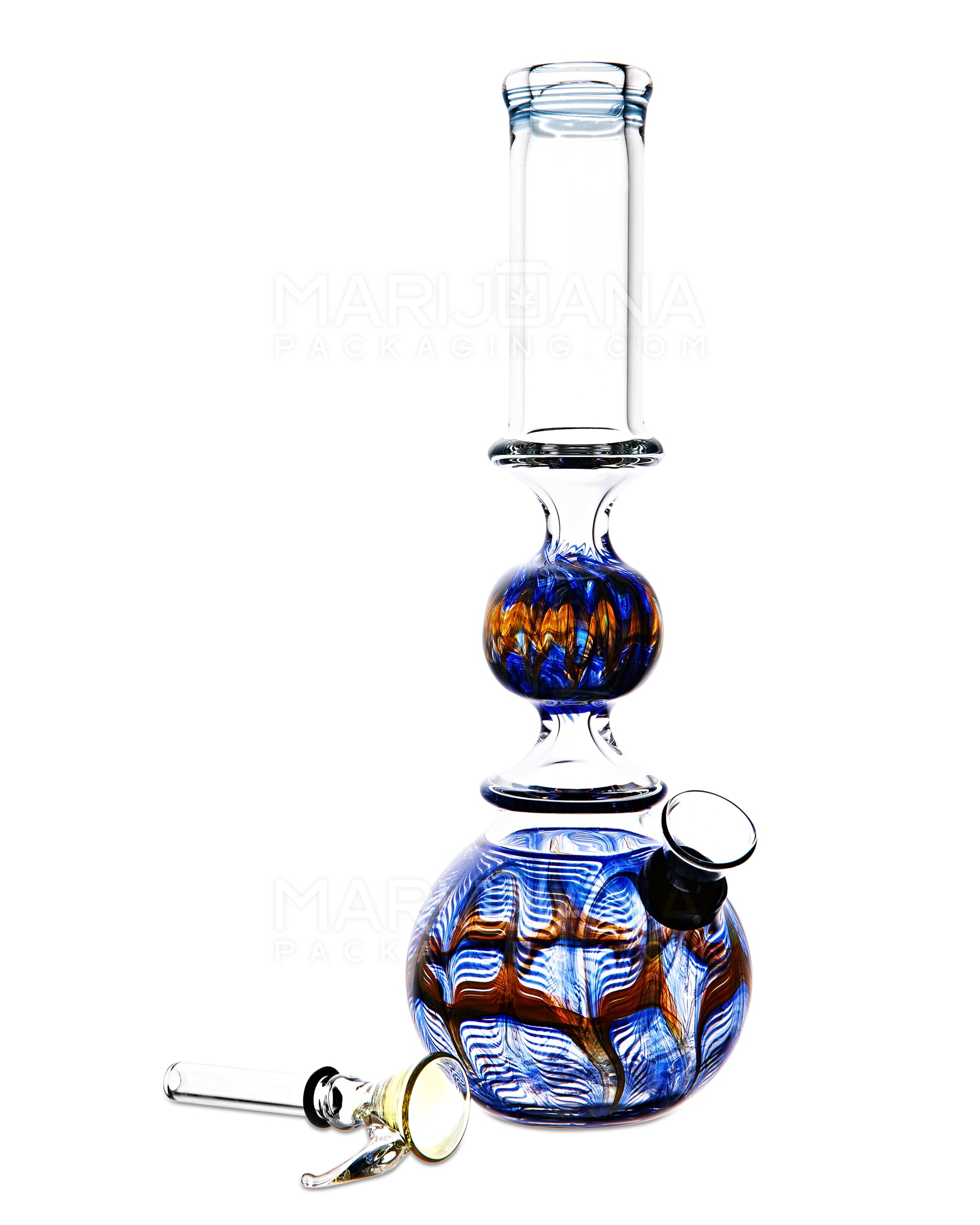 USA Glass | Ringed Orb Neck Raked Glass Egg Water Pipe | 10in Tall - Grommet Bowl - Assorted - 2