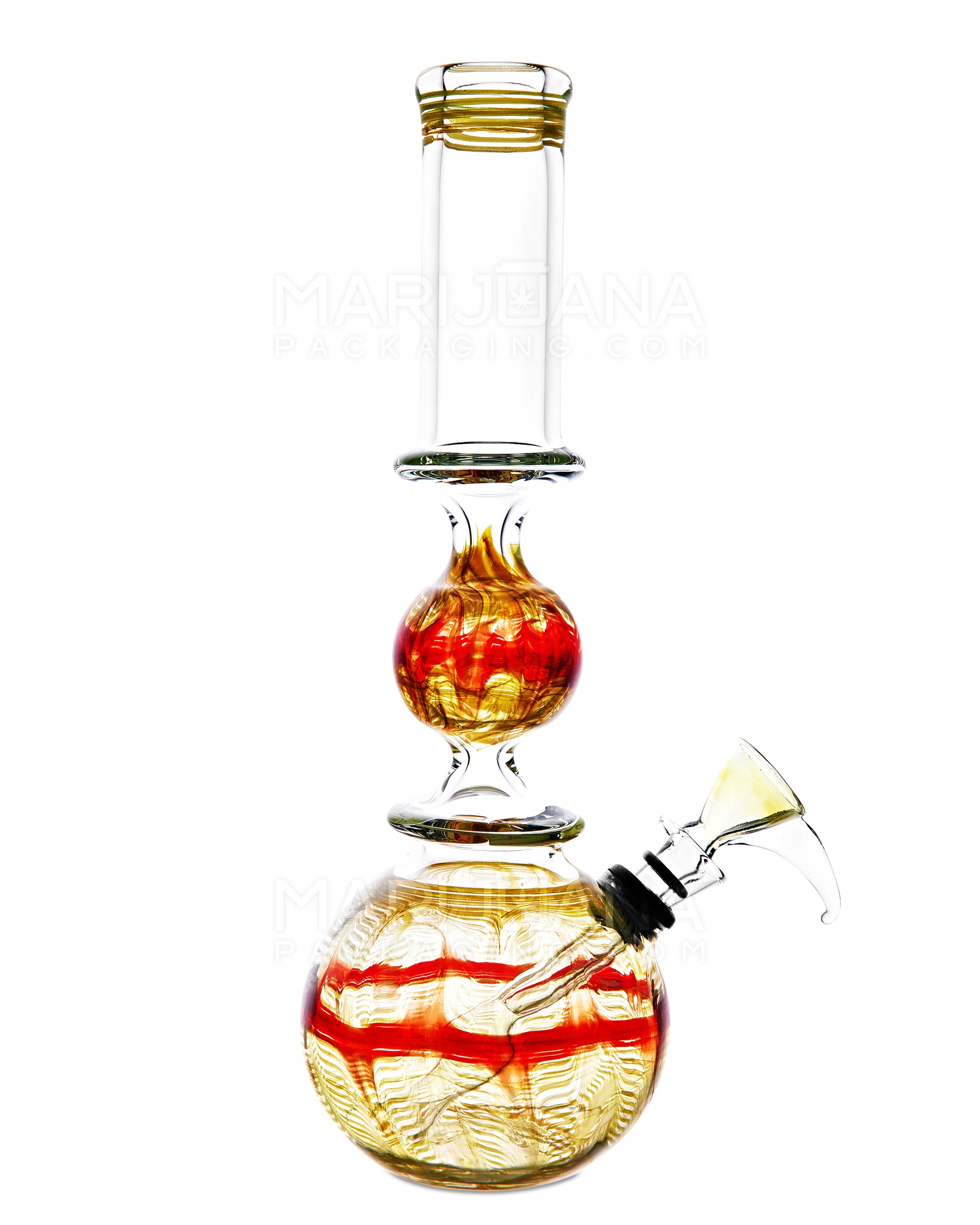 USA Glass | Ringed Orb Neck Raked Glass Egg Water Pipe | 10in Tall - Grommet Bowl - Assorted - 6