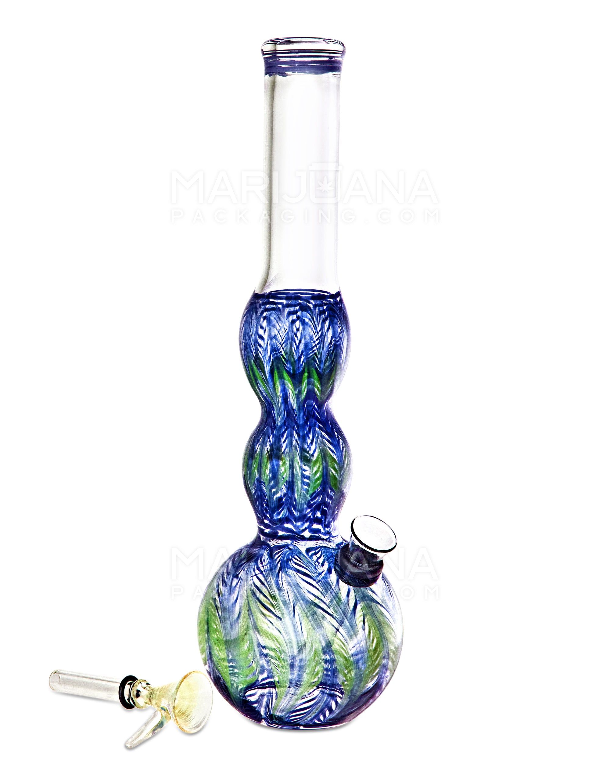 USA Glass | Bulged Neck Raked Glass Egg Water Pipe | 11in Tall - Grommet Bowl - Assorted - 3