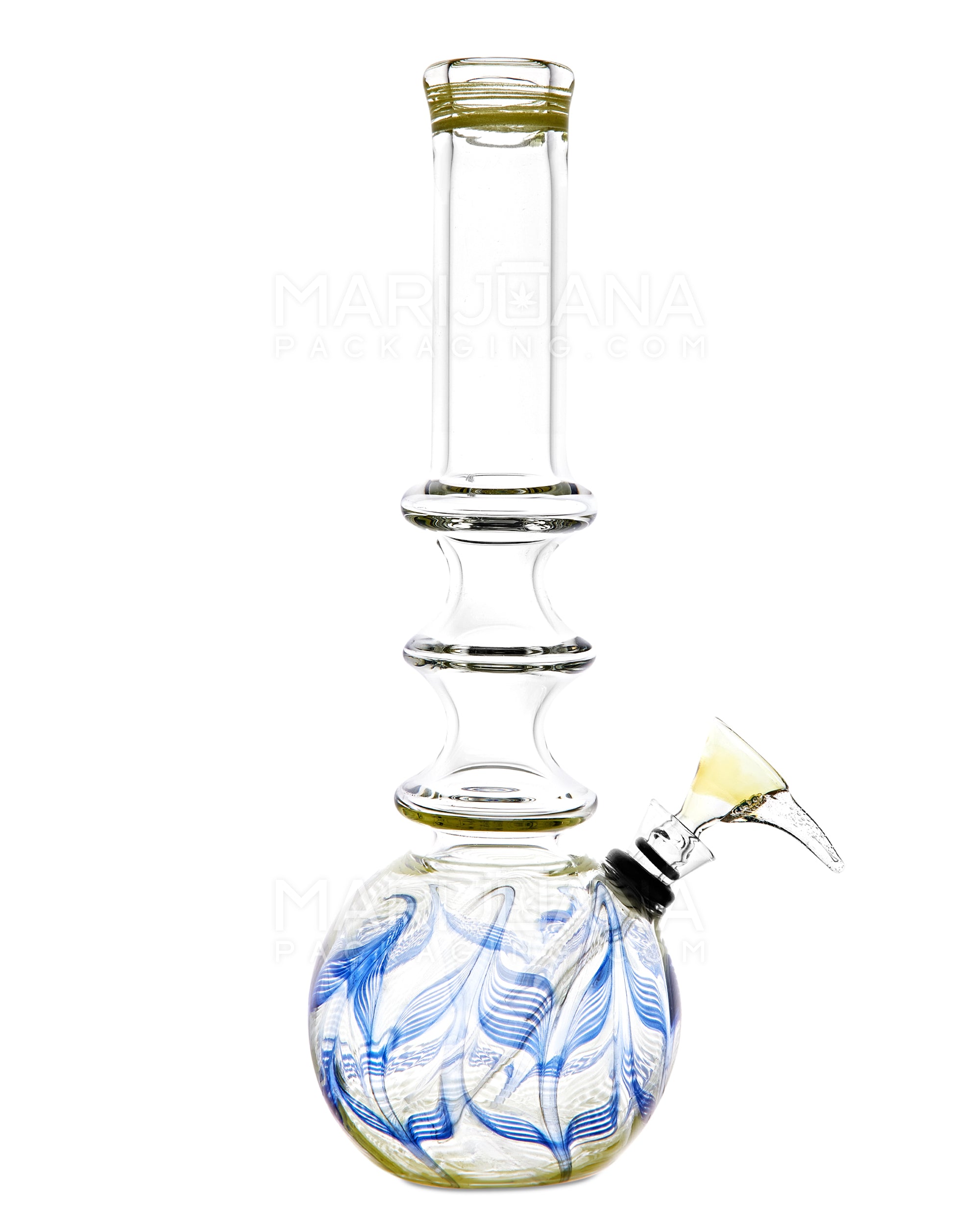 USA Glass | Triple Ringed Neck Raked Glass Egg Water Pipe | 9in Tall - Grommet Bowl - Assorted - 1