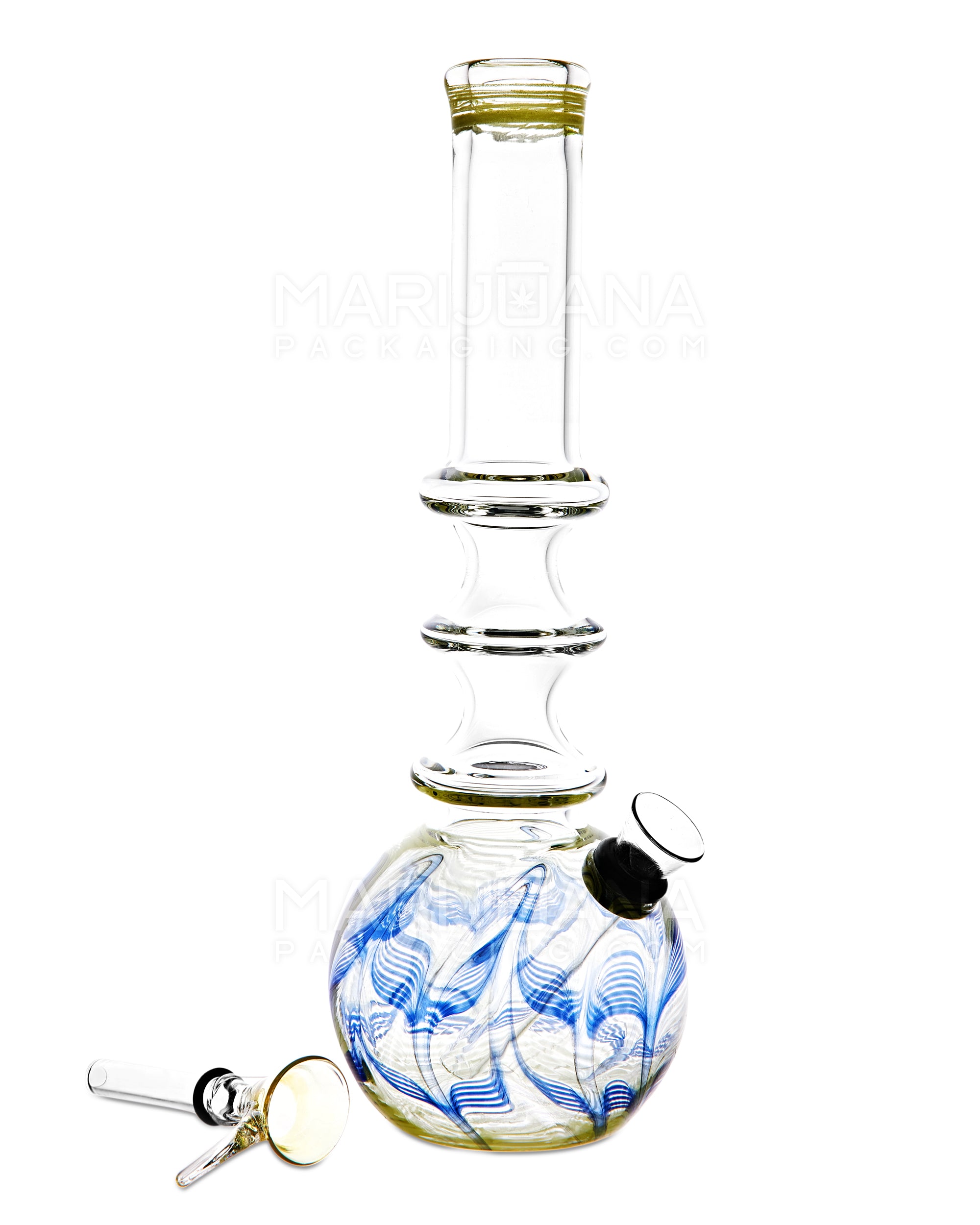 USA Glass | Triple Ringed Neck Raked Glass Egg Water Pipe | 9in Tall - Grommet Bowl - Assorted - 2