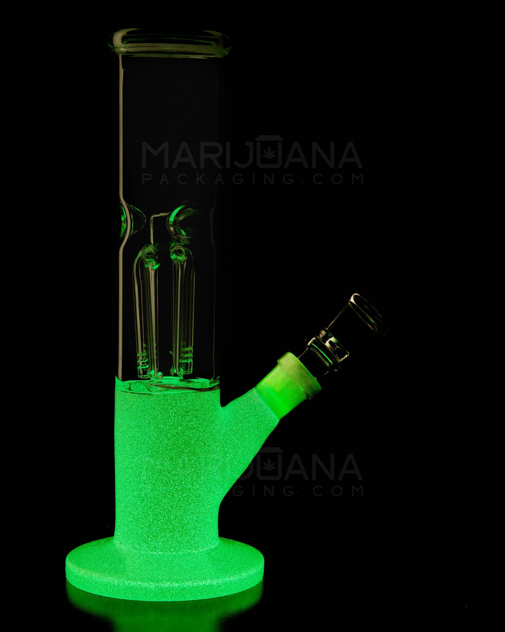 Glow-in-the-Dark | Straight Neck Tree Perc Glass Water Pipe w/ Ice Catcher | 8in Tall - 14mm Bowl - Clear - 4