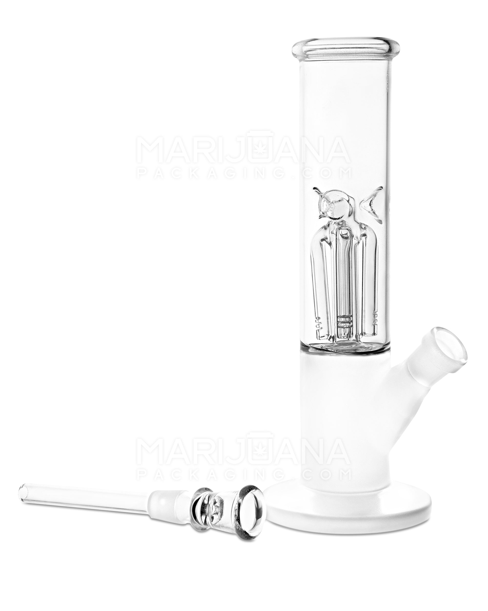 Glow-in-the-Dark | Straight Neck Tree Perc Glass Water Pipe w/ Ice Catcher | 8in Tall - 14mm Bowl - Clear - 2
