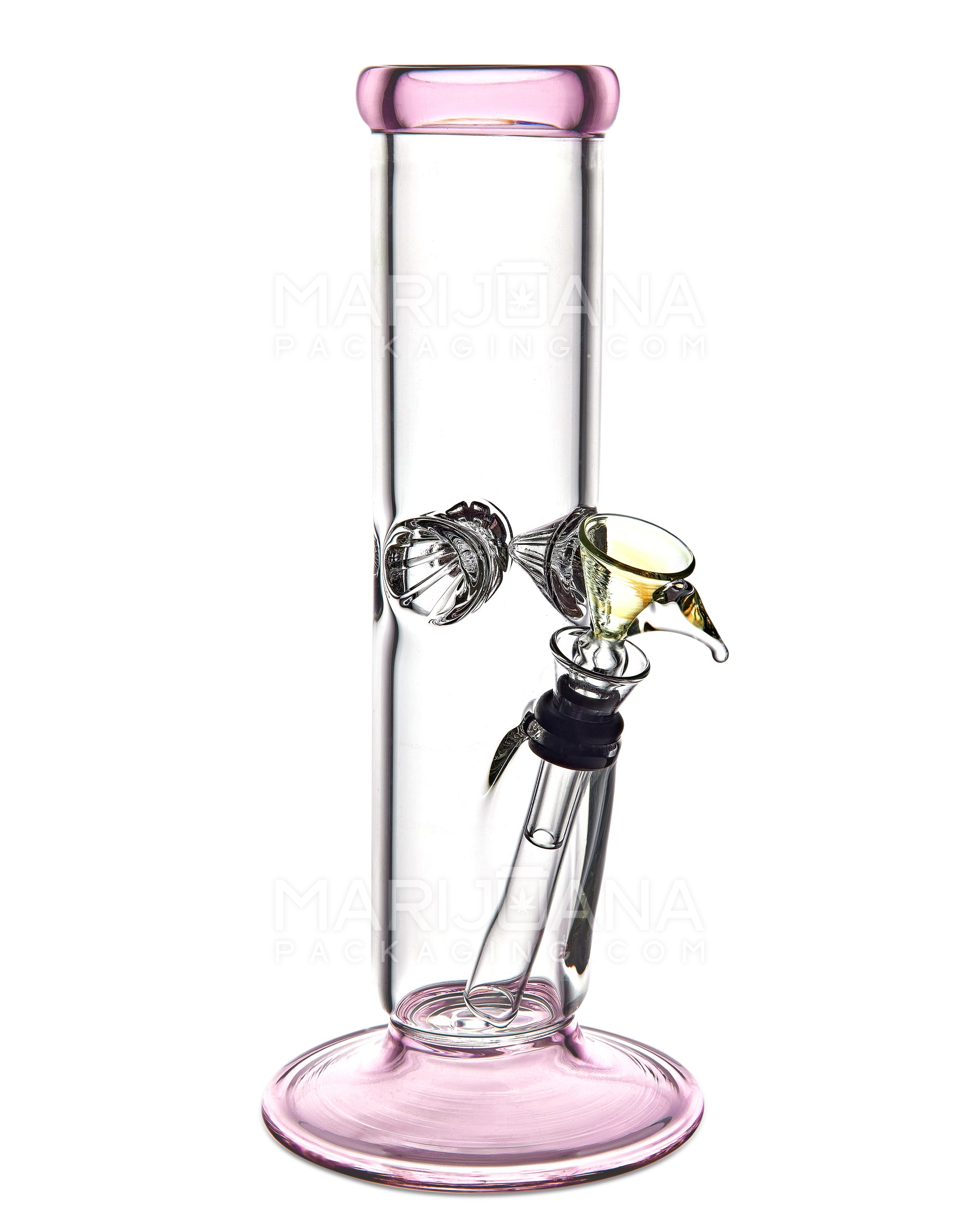 USA Glass | Straight Glass Water Pipe w/ Ice Catcher | 9in Tall - Grommet Bowl - Pink - 4