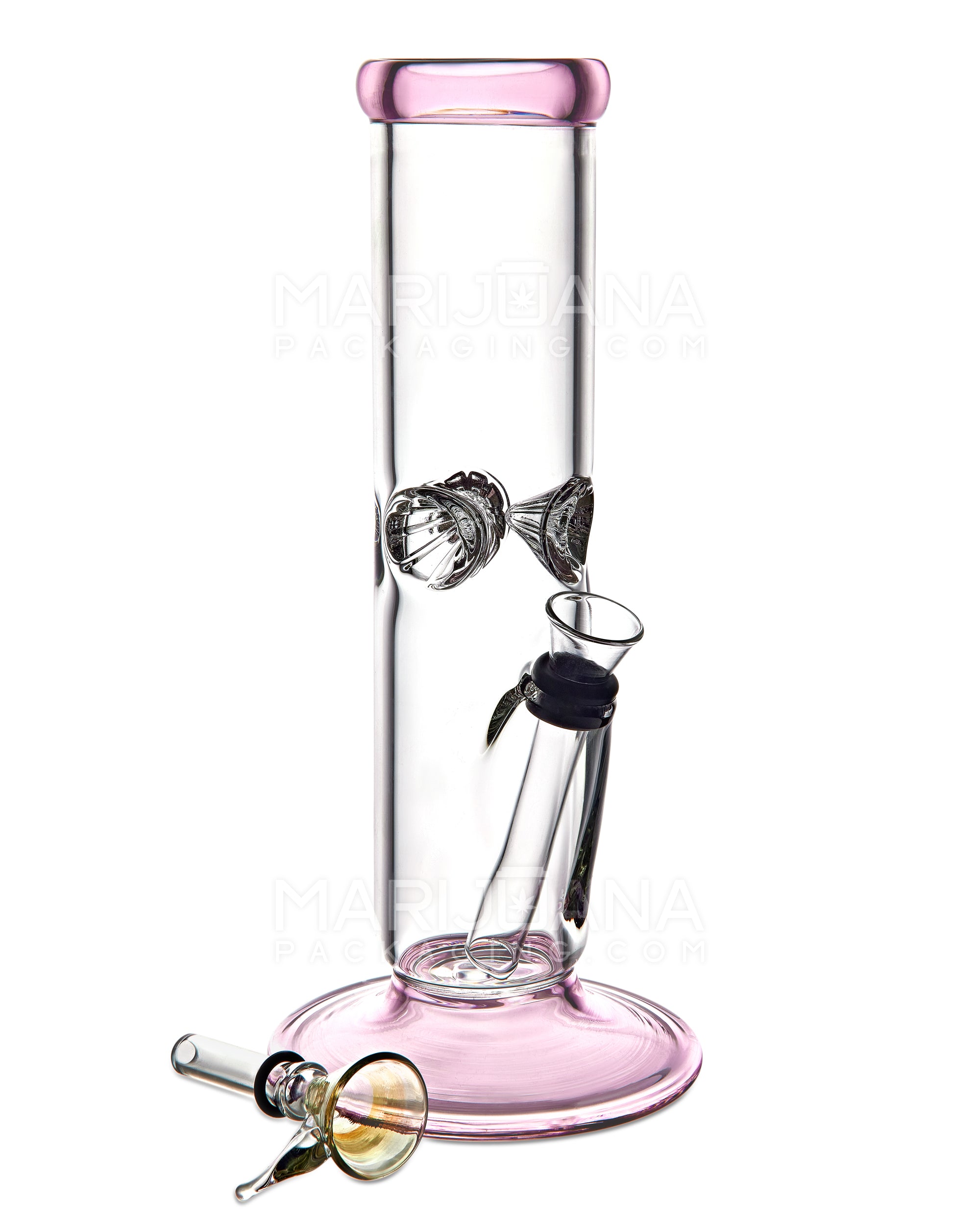 USA Glass | Straight Glass Water Pipe w/ Ice Catcher | 9in Tall - Grommet Bowl - Pink - 2