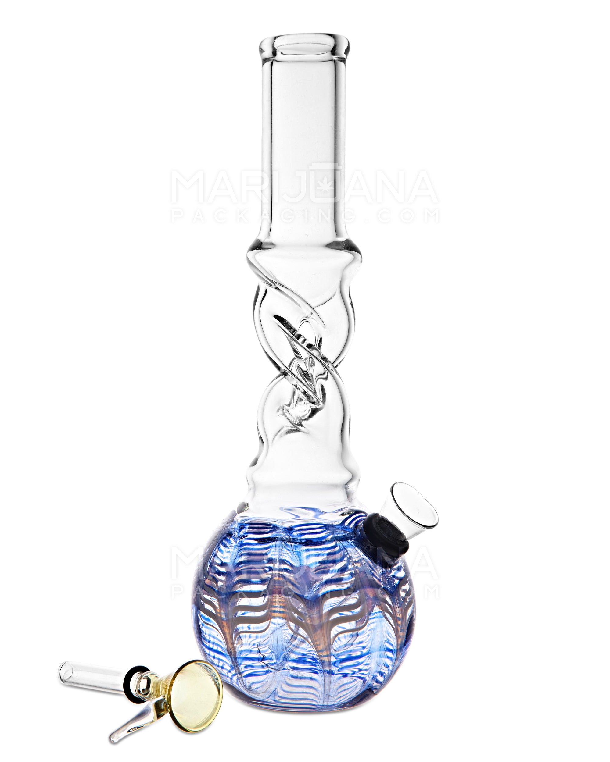 USA Glass | Spiral Neck Raked Glass Egg Water Pipe | 10in Tall - Grommet Bowl - Assorted - 2