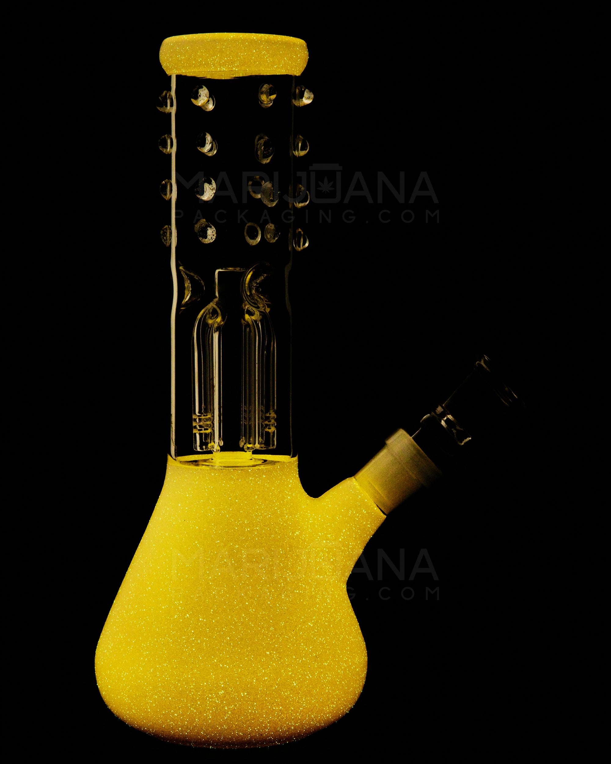 Glow-in-the-Dark | Straight Neck Tree Perc Beaded Glass Beaker Water Pipe w/ Ice Catcher | 8in Tall - 14mm Bowl - White - 4