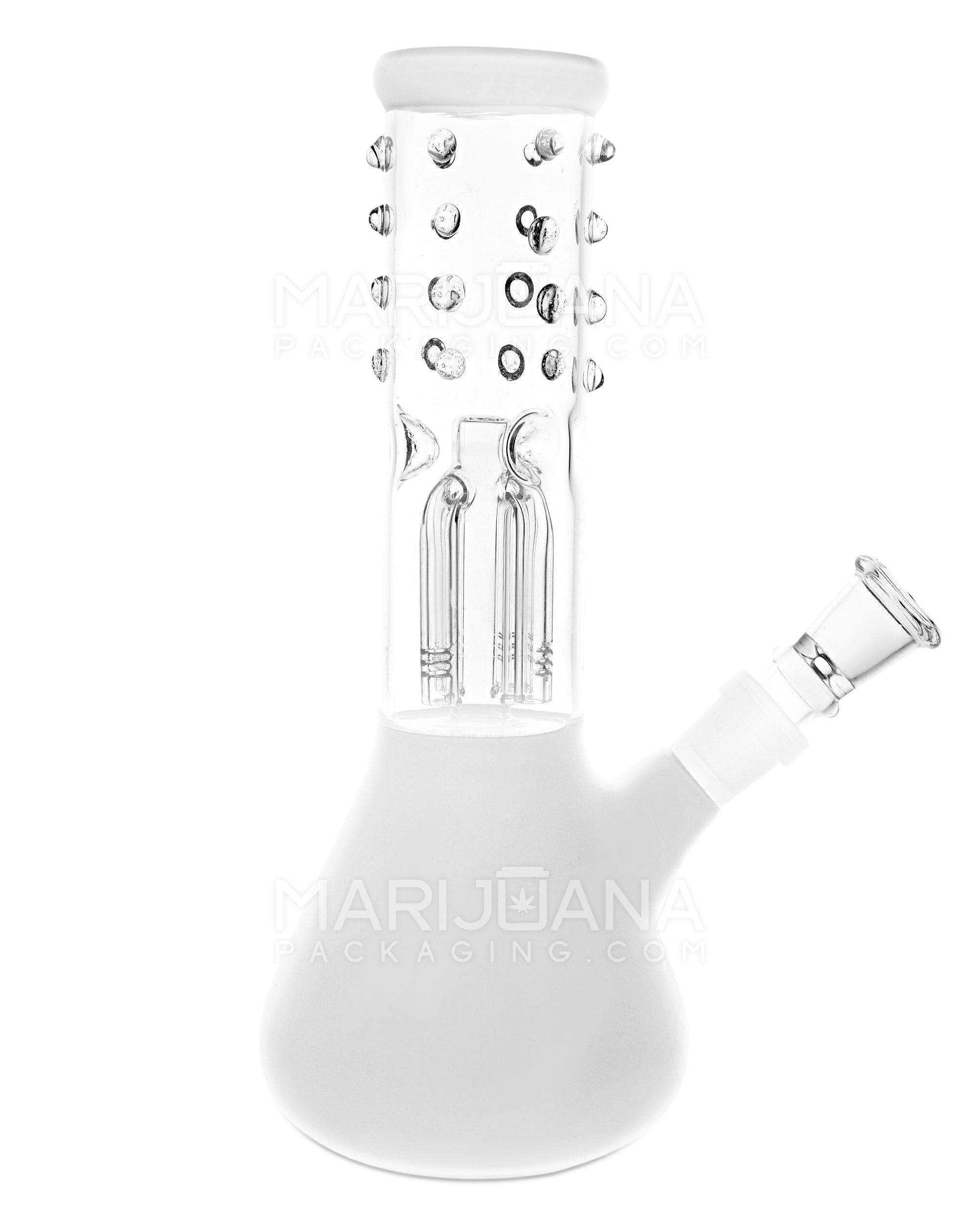 Glow-in-the-Dark | Straight Neck Tree Perc Beaded Glass Beaker Water Pipe w/ Ice Catcher | 8in Tall - 14mm Bowl - White - 1
