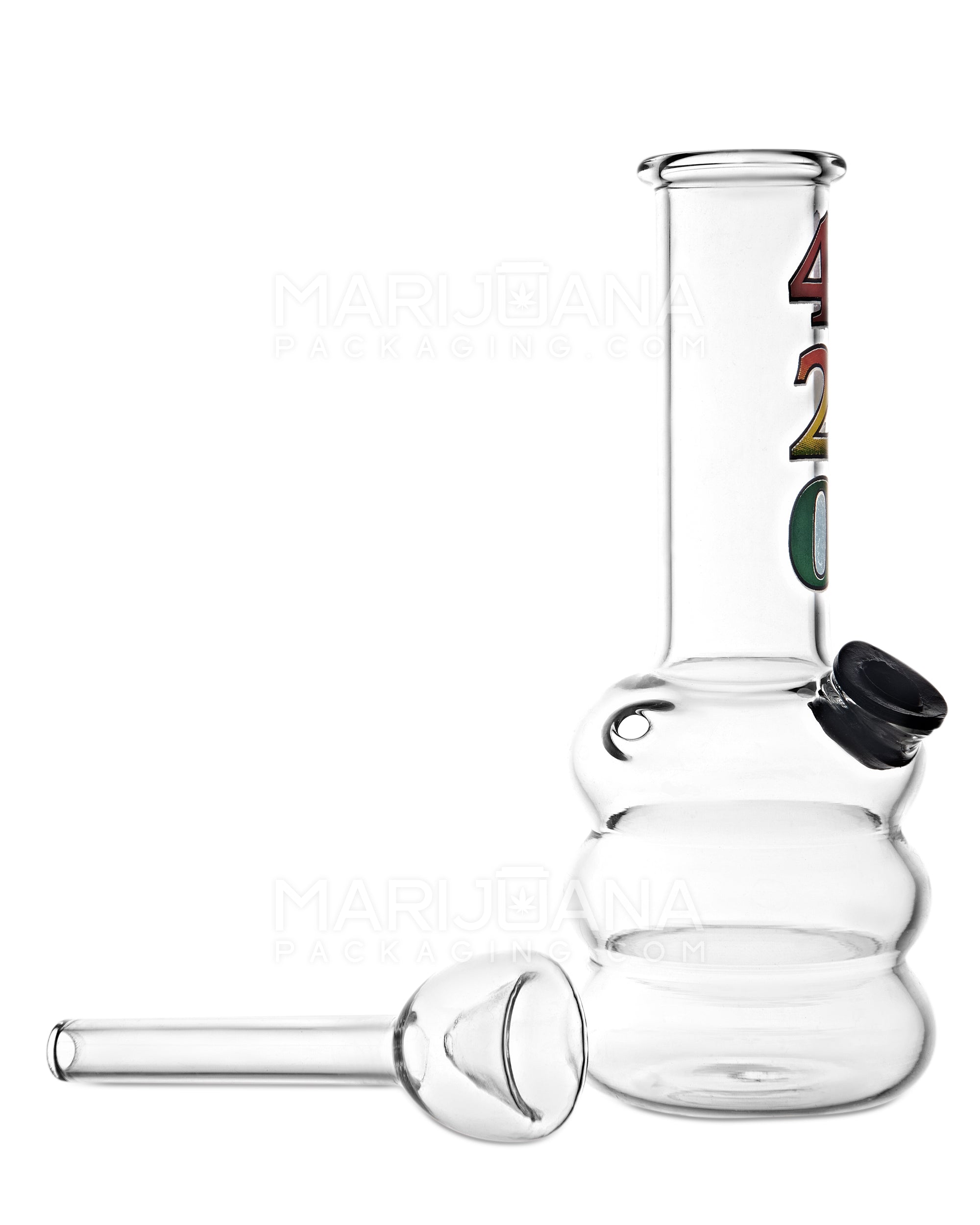 Straight Neck 420 Decal Glass Egg Water Pipe | 5in Tall - Grommet Bowl - Clear - 2
