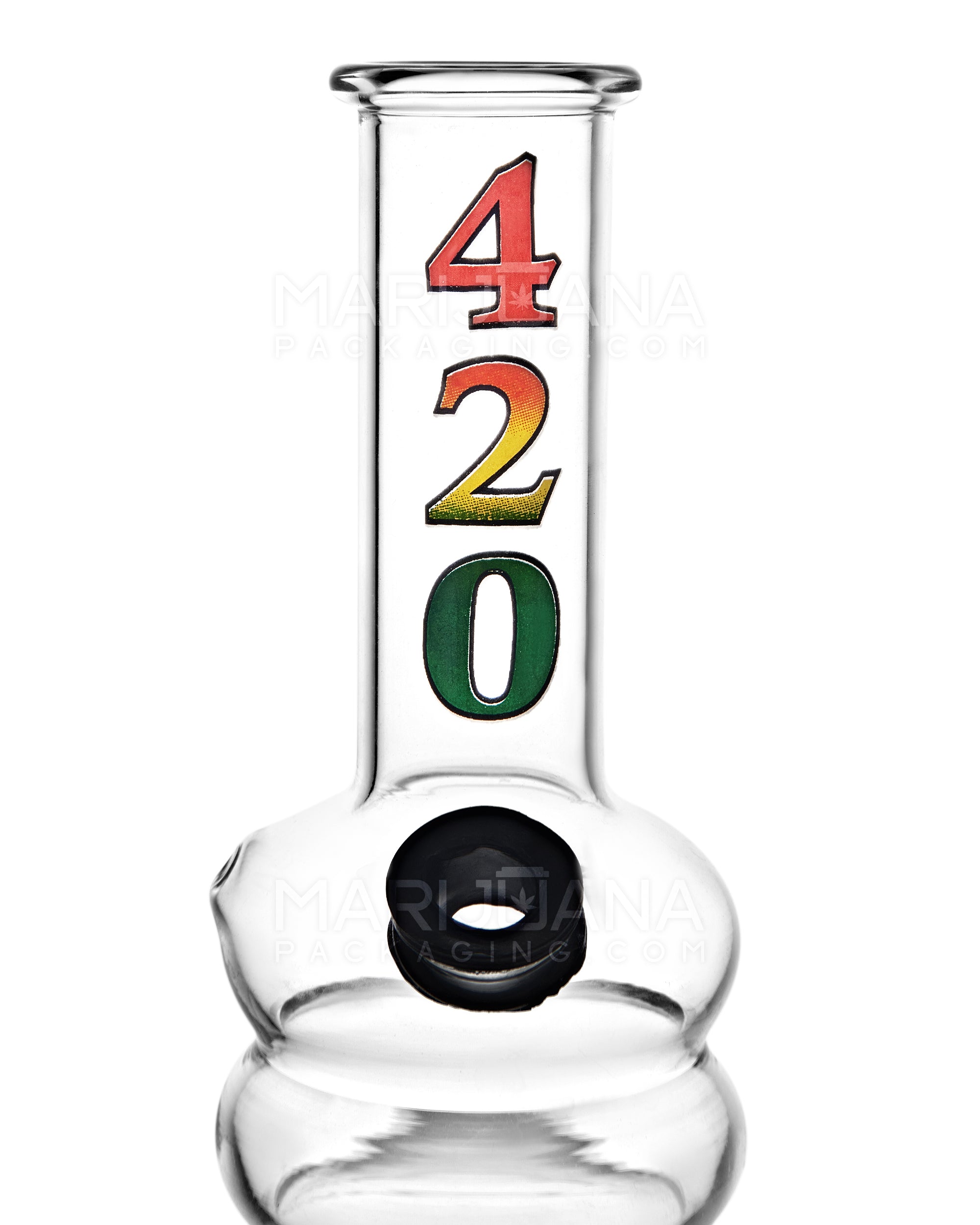 Straight Neck 420 Decal Glass Egg Water Pipe | 5in Tall - Grommet Bowl - Clear - 3