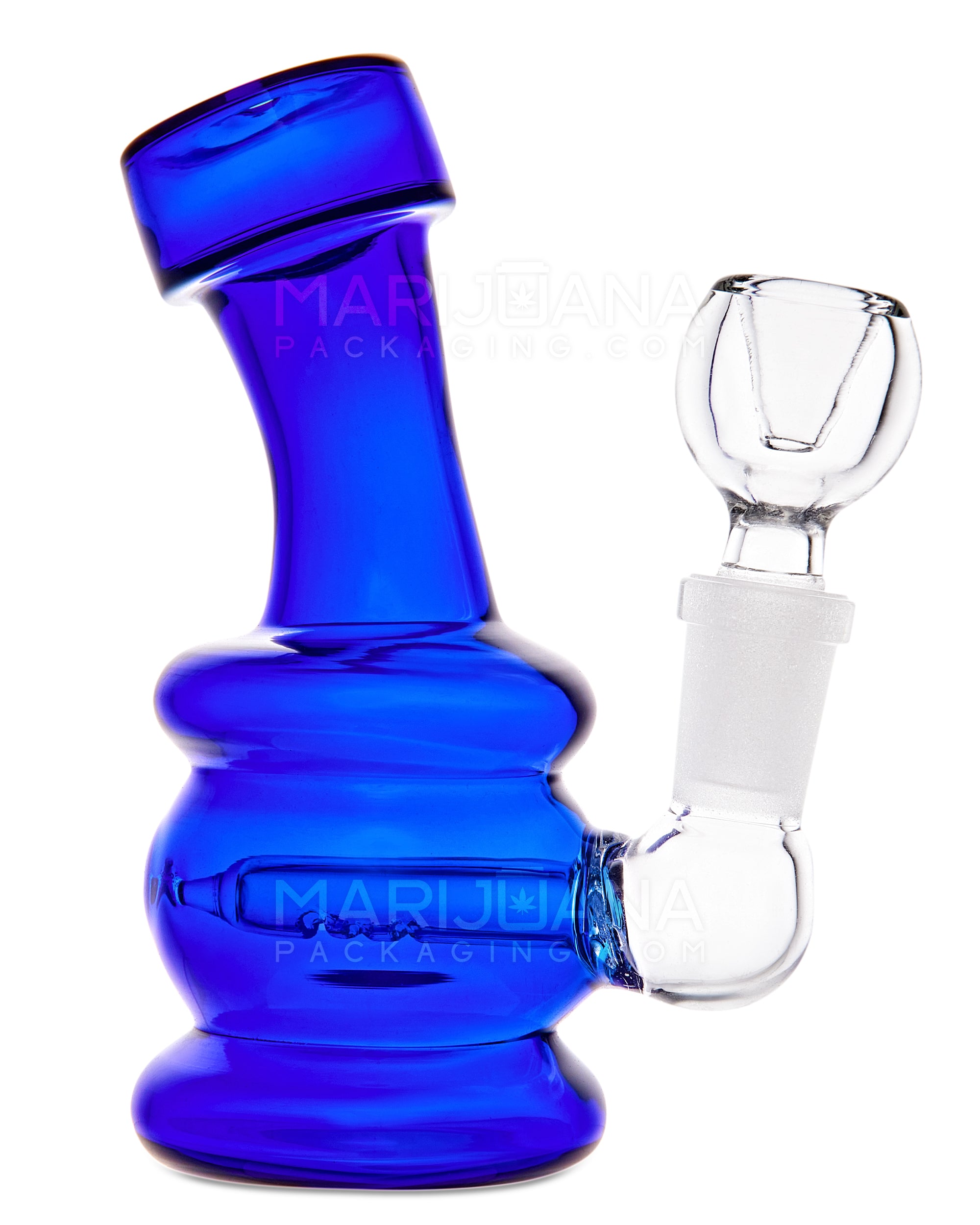 Bent Neck Inline Perc Glass Egg Water Pipe w/ Thick Base | 4in Tall - 10mm Bowl - Blue - 1
