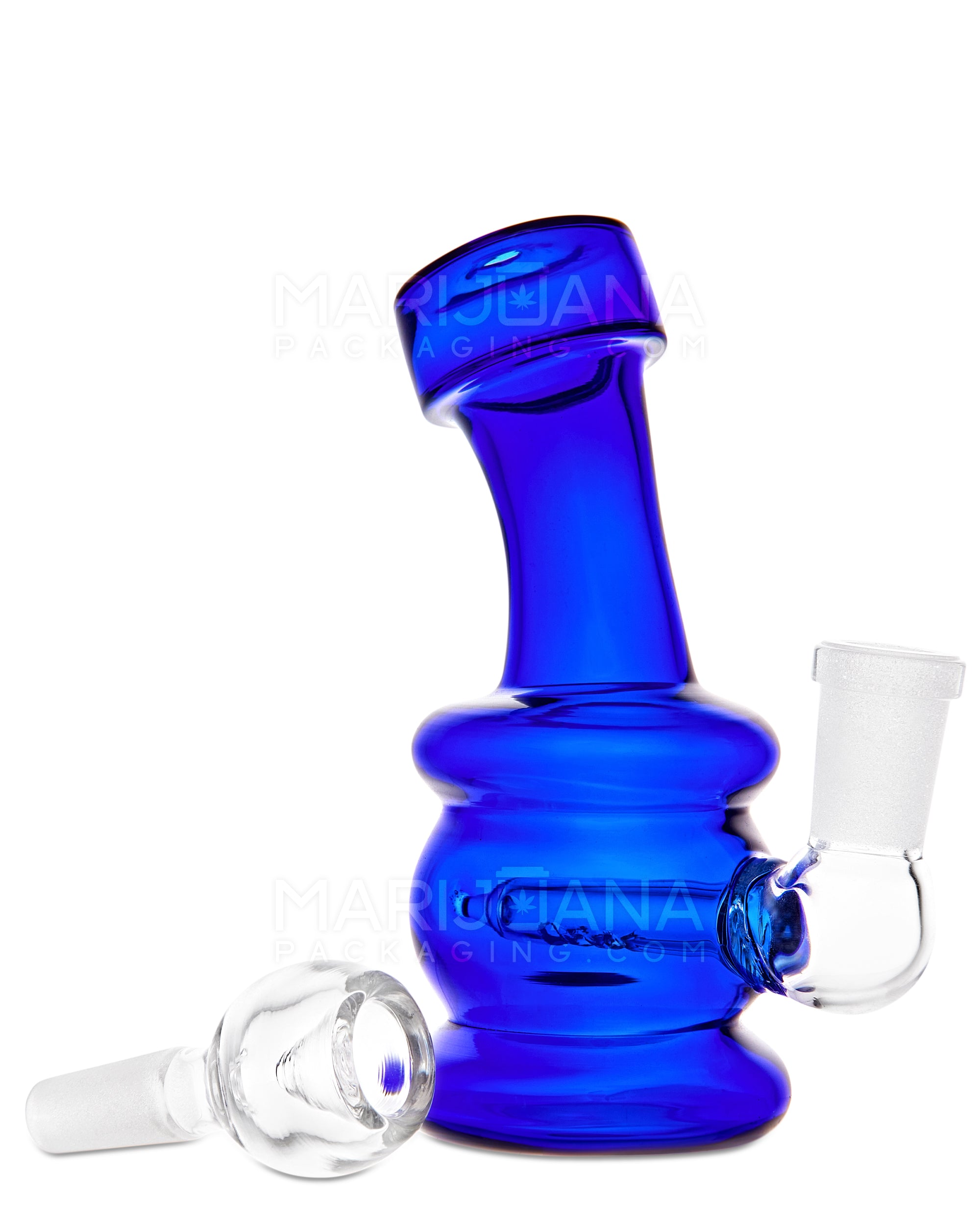 Bent Neck Inline Perc Glass Egg Water Pipe w/ Thick Base | 4in Tall - 10mm Bowl - Blue - 2