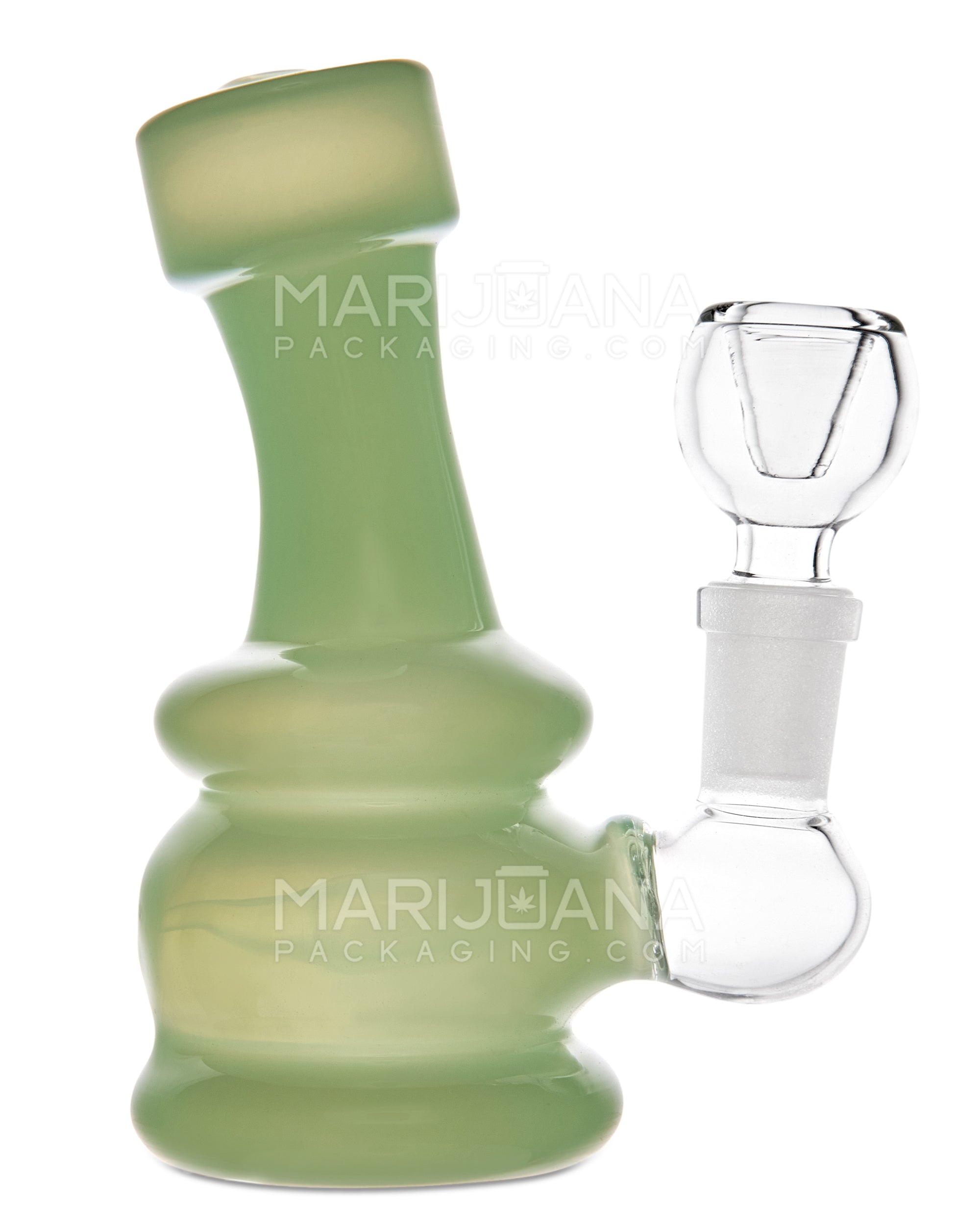 Bent Neck Inline Perc Glass Egg Water Pipe w/ Thick Base | 4in Tall - 10mm Bowl - Jade - 1
