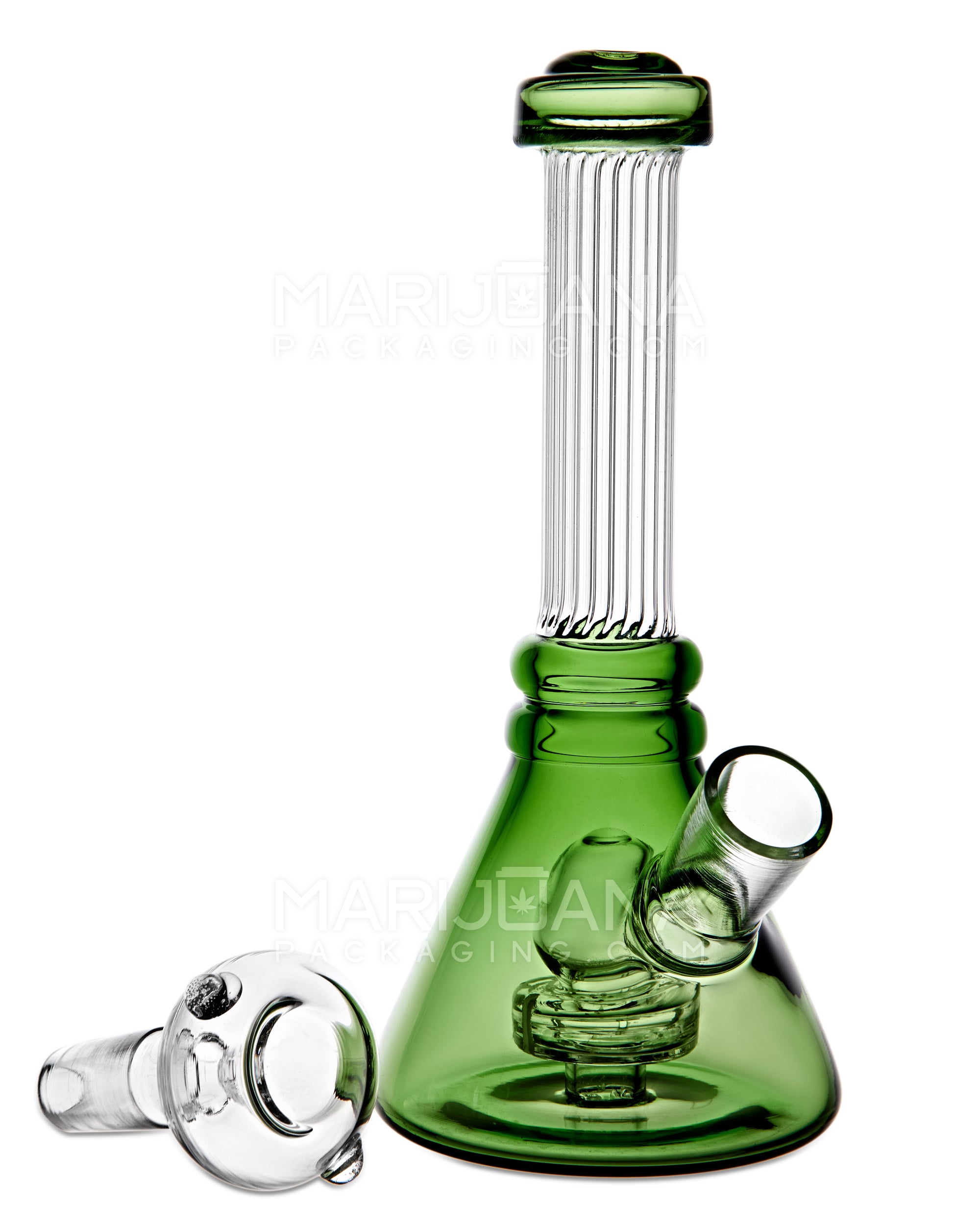 Ridged Neck Showerhead Perc Glass Beaker Water Pipe | 7in Tall - 14mm Bowl - Green - 2