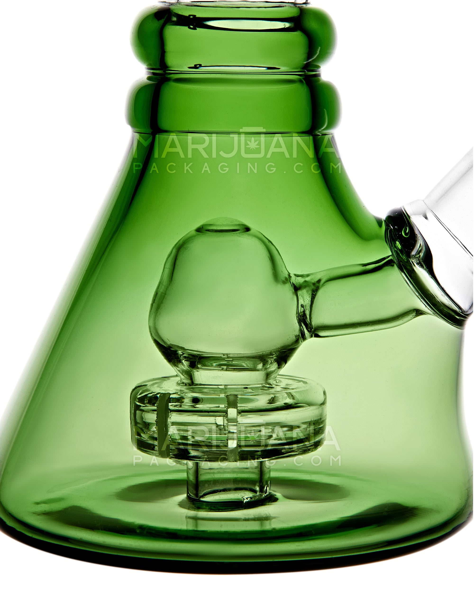 Ridged Neck Showerhead Perc Glass Beaker Water Pipe | 7in Tall - 14mm Bowl - Green - 3