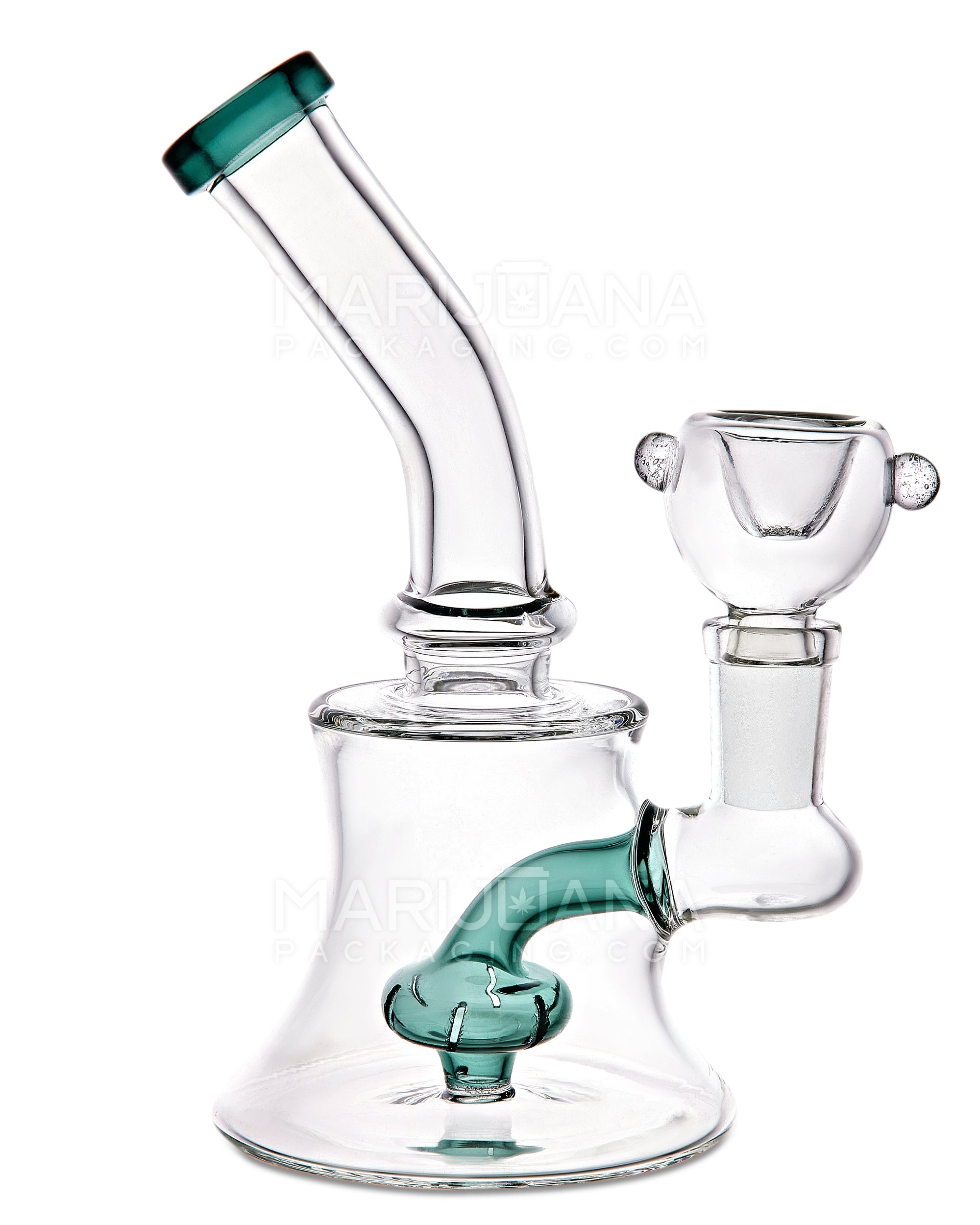 Bent Neck Showerhead Perc Glass Bell Water Pipe | 6in Tall - 14mm Bowl - Assorted - 1