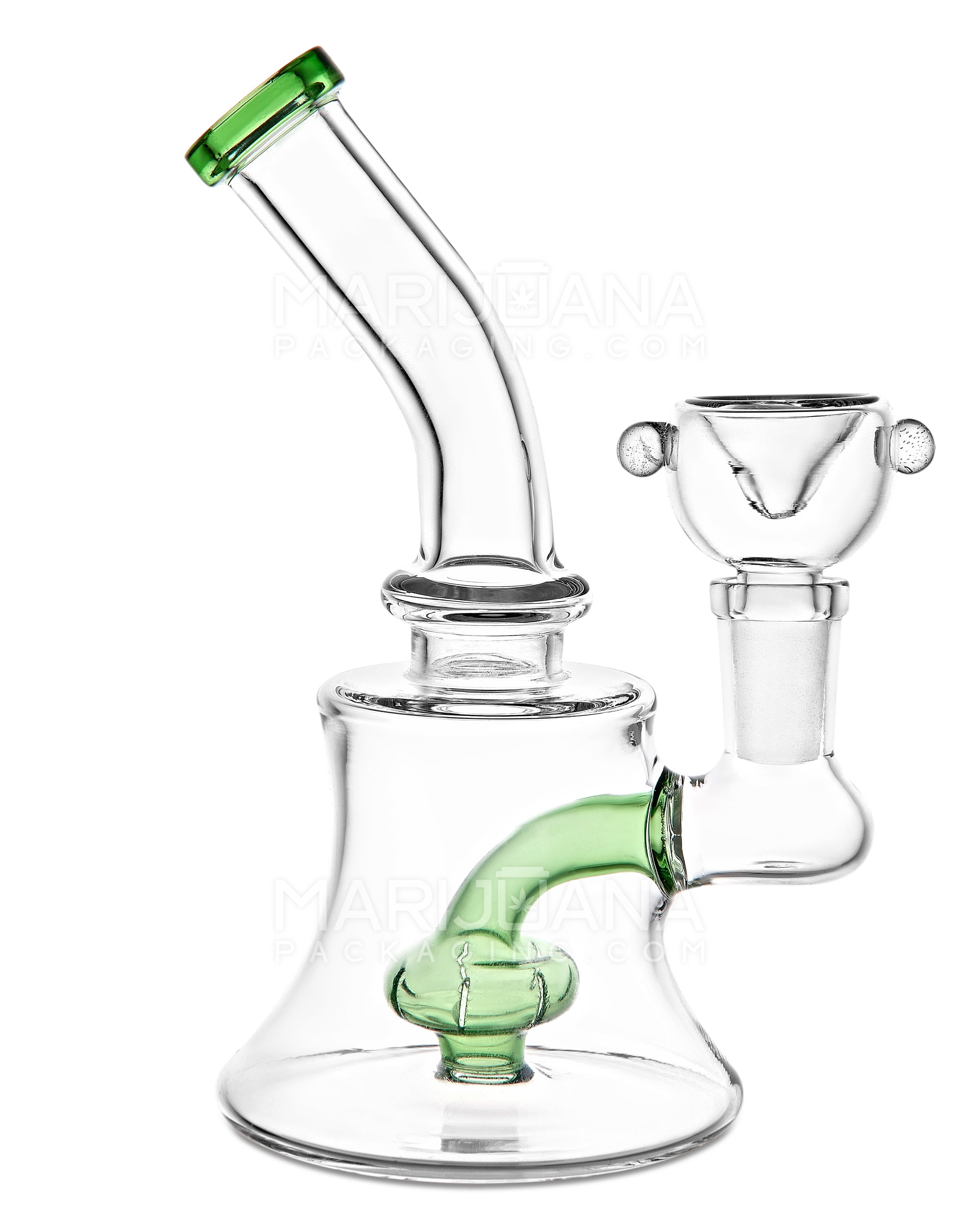 Bent Neck Showerhead Perc Glass Bell Water Pipe | 6in Tall - 14mm Bowl - Assorted - 5