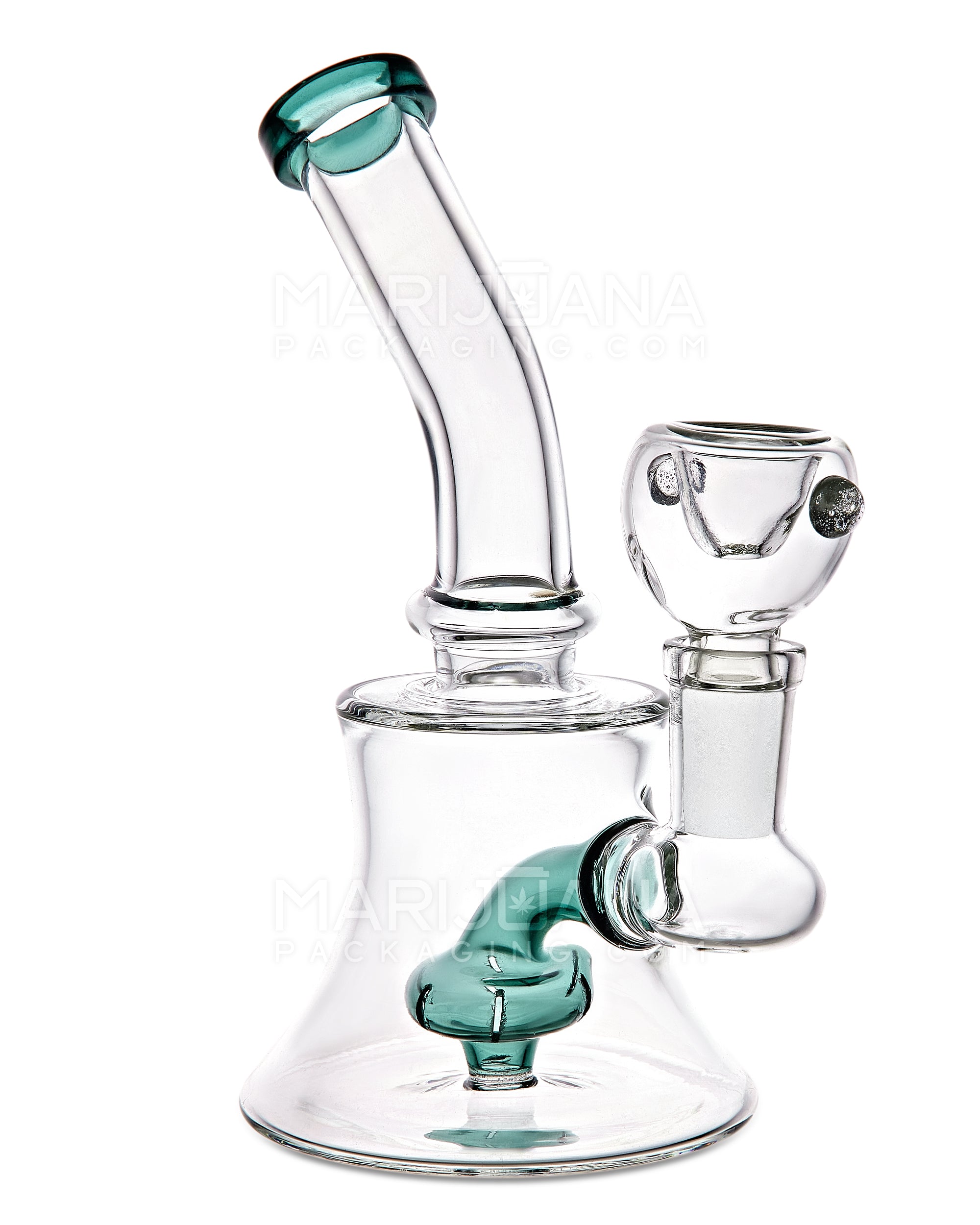 Bent Neck Showerhead Perc Glass Bell Water Pipe | 6in Tall - 14mm Bowl - Assorted - 4