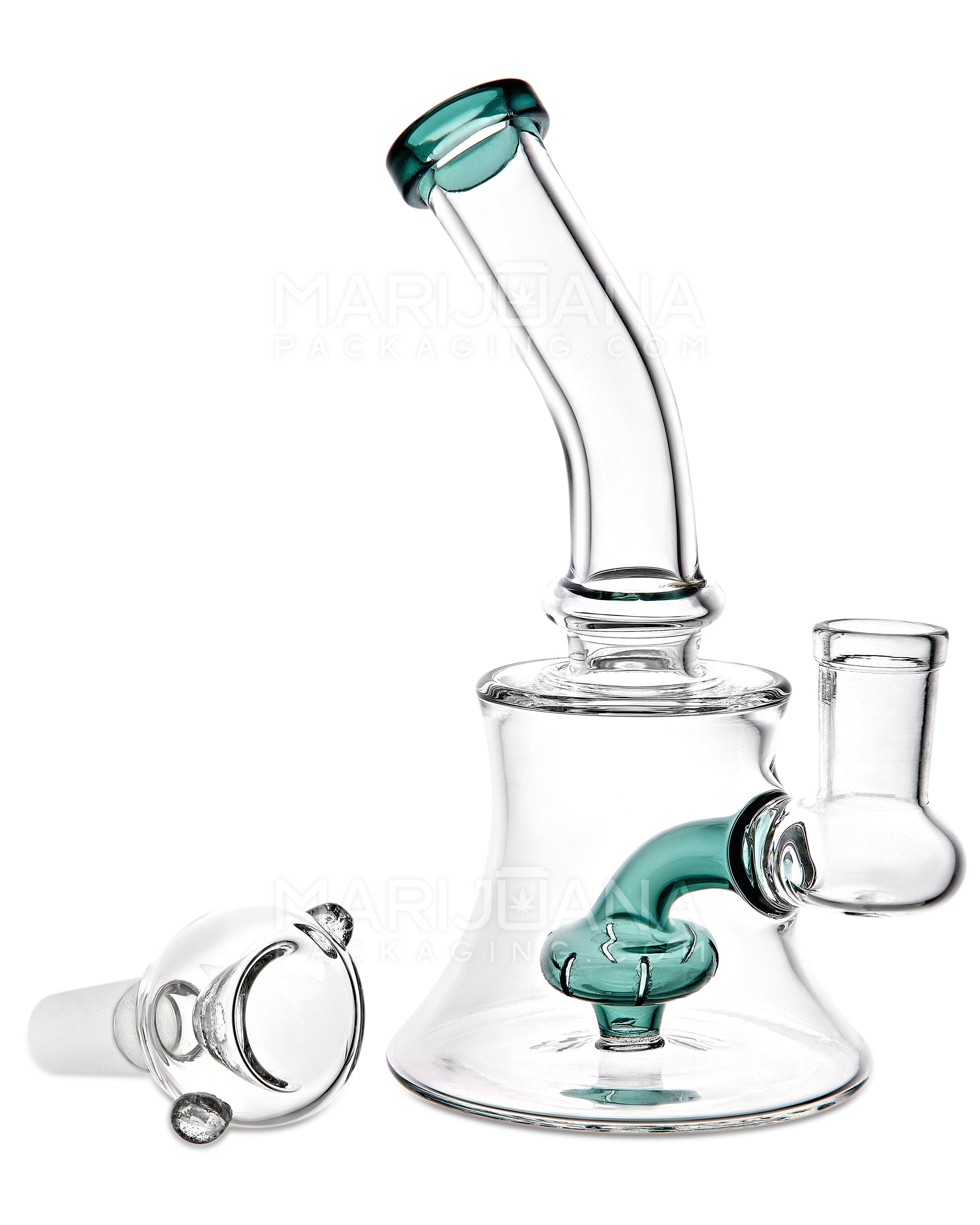 Bent Neck Showerhead Perc Glass Bell Water Pipe | 6in Tall - 14mm Bowl - Assorted - 2