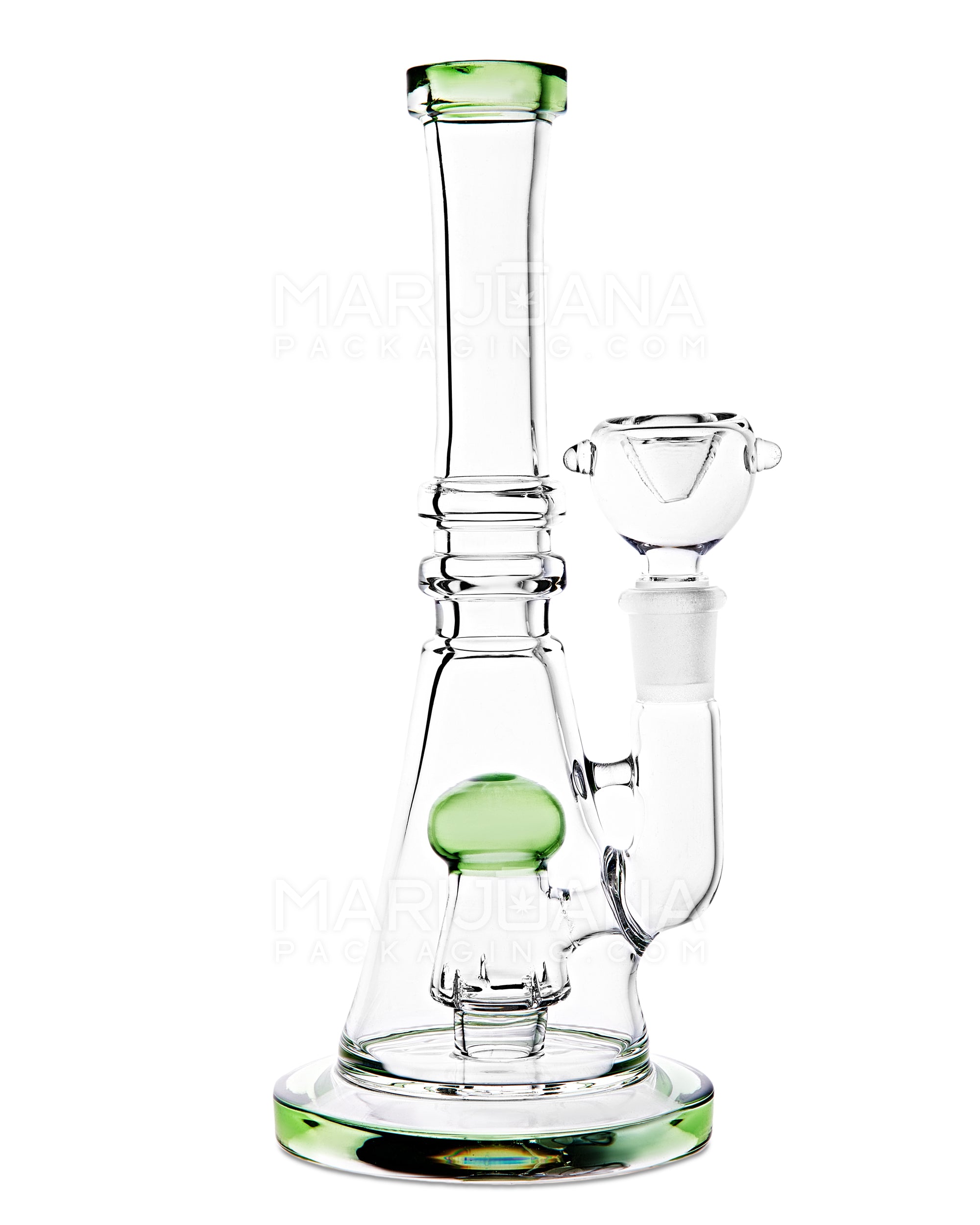 Straight Neck Circ Perc Glass Beaker Water Pipe w/ Thick Base | 8in Tall - 14mm Bowl - Green - 1