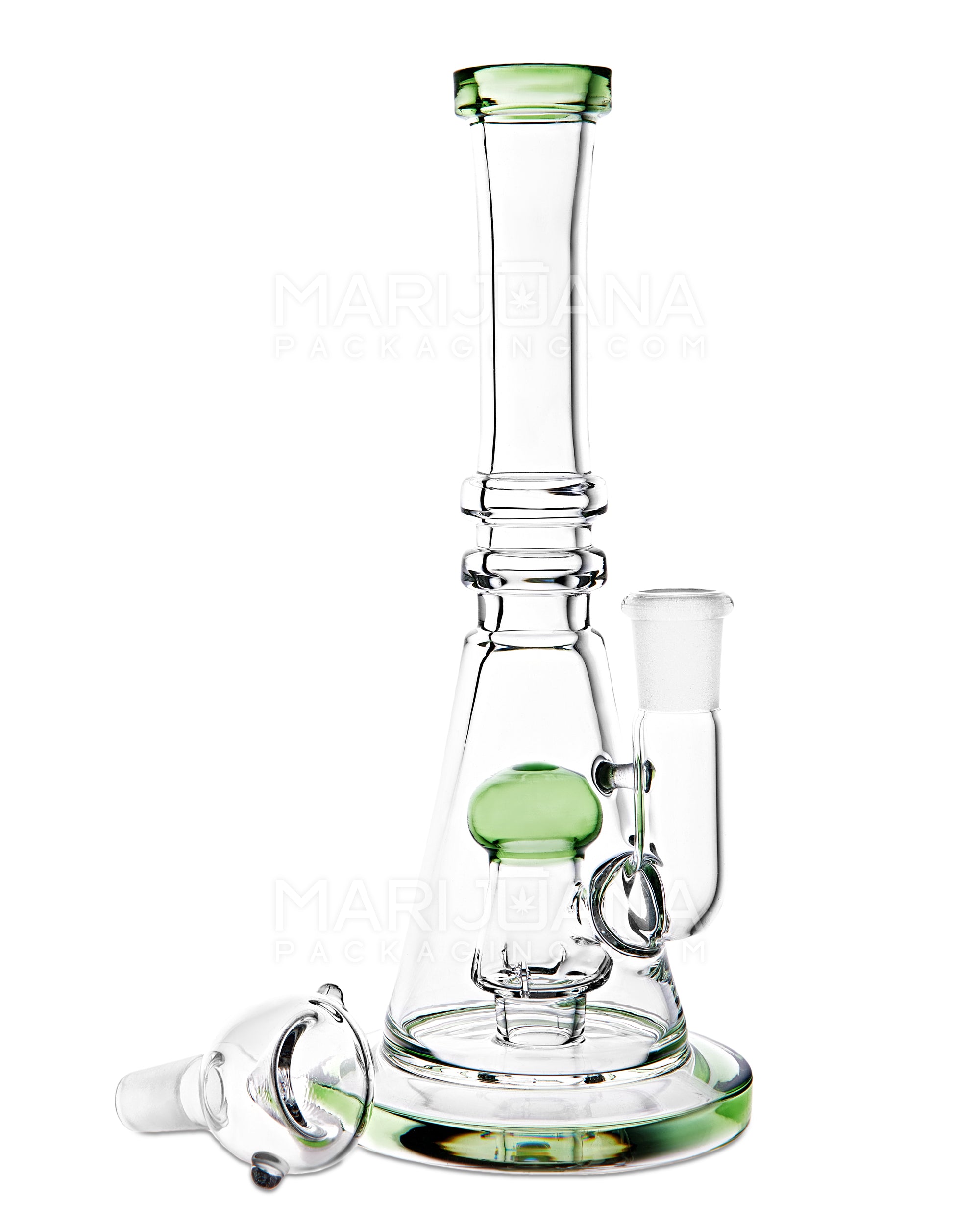 Straight Neck Circ Perc Glass Beaker Water Pipe w/ Thick Base | 8in Tall - 14mm Bowl - Green - 2