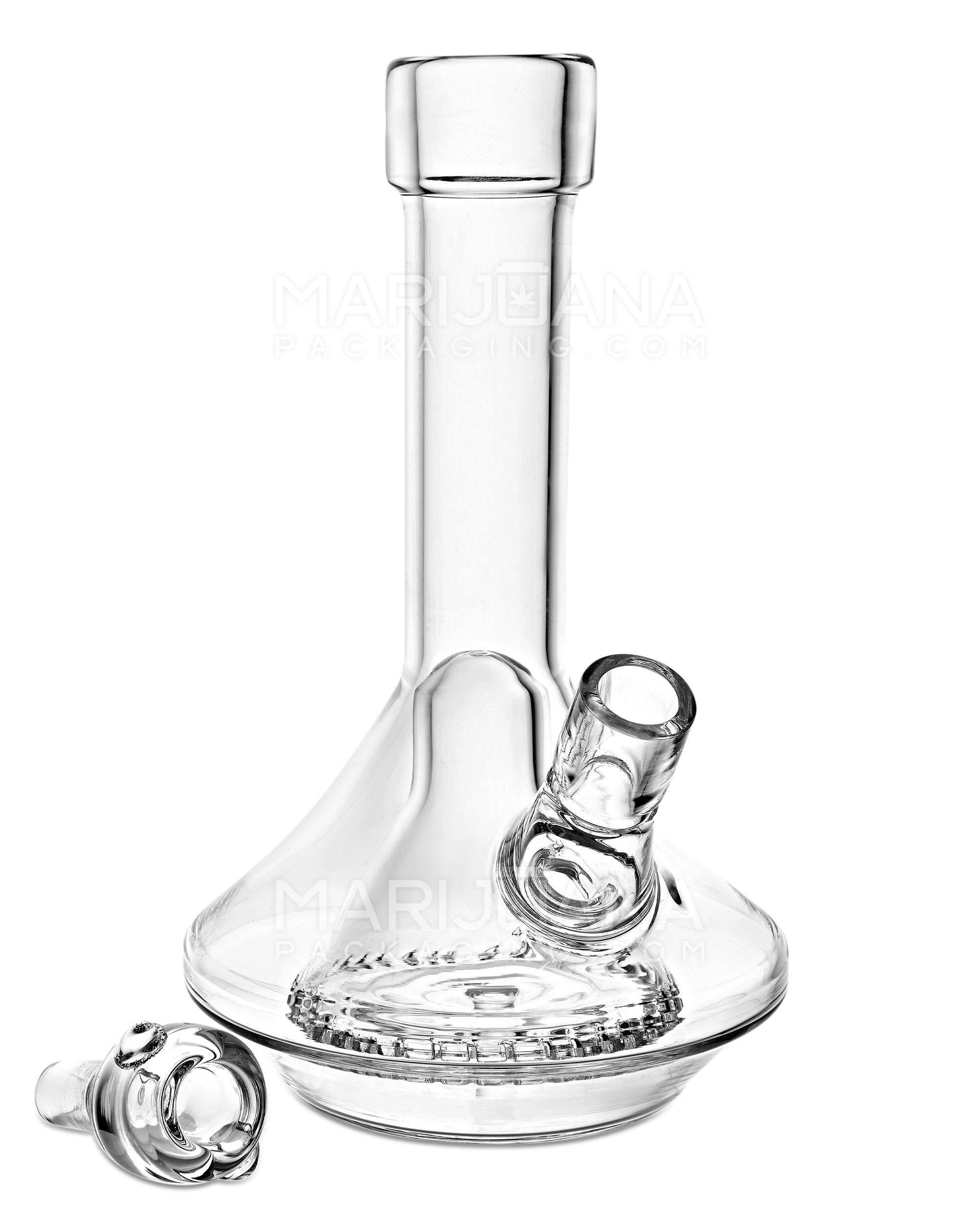 Straight Neck Showerhead Perc Thick Glass UFO Water Pipe w/ Wide Base | 8in Tall - 14mm Bowl - Clear - 2