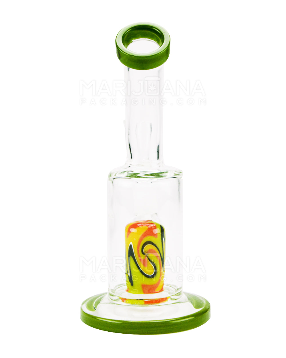 Bent Neck Painted Barrel Perc Glass Water Pipe w/ Thick Base | 6in Tall - 14mm Bowl - Assorted - 4