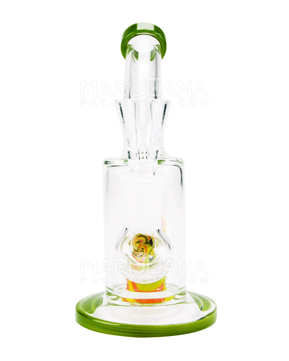 Bent Neck Painted Barrel Perc Glass Water Pipe w/ Thick Base | 6in Tall - 14mm Bowl - Assorted - 3