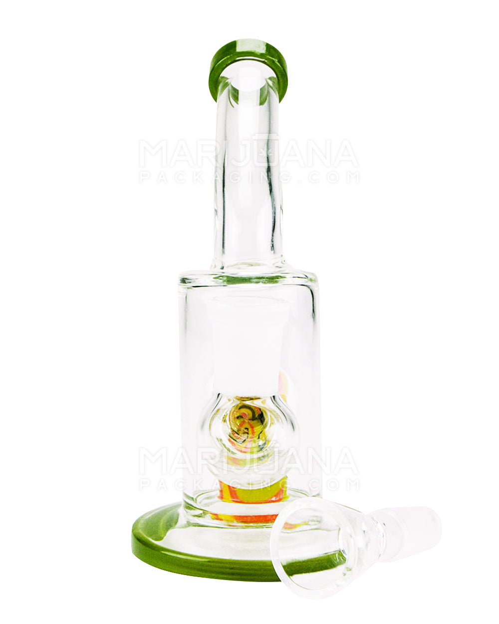 Bent Neck Painted Barrel Perc Glass Water Pipe w/ Thick Base | 6in Tall - 14mm Bowl - Assorted - 2