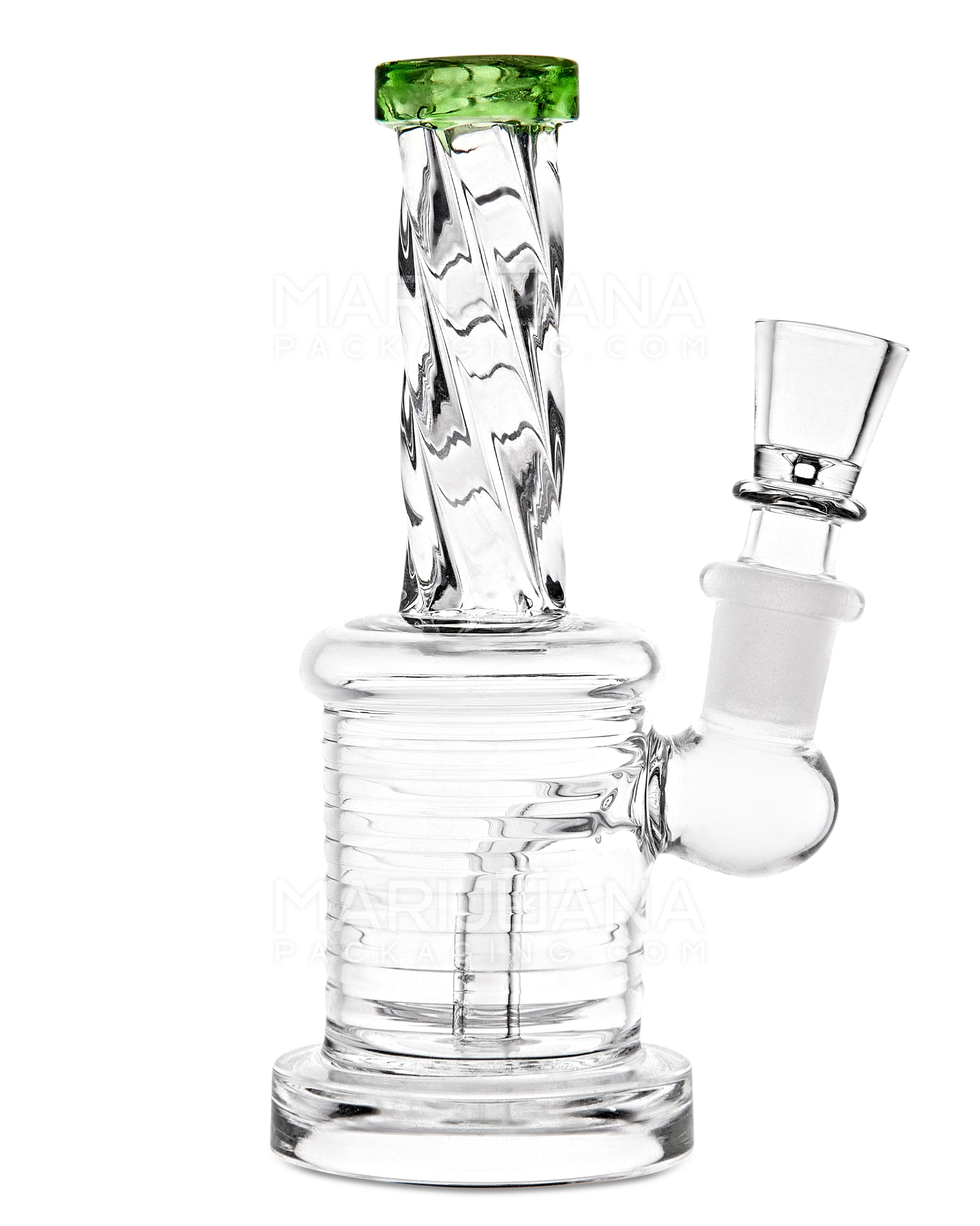 Spiral Neck Ribbed Glass Water Pipe w/ Thick Base | 5in Tall - 14mm Bowl - Assorted - 1