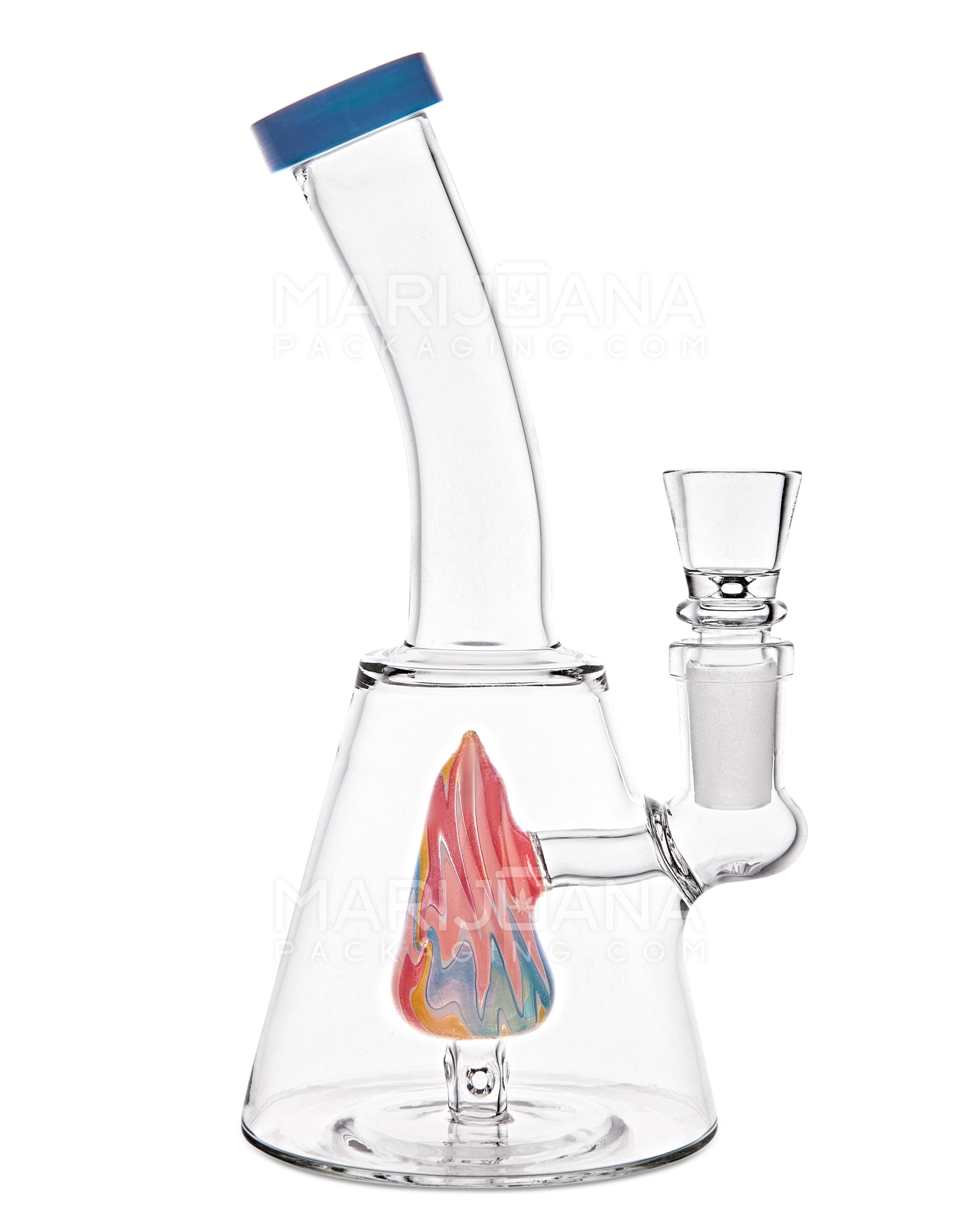 Bent Neck Painted Barrel Perc Glass Beaker Water Pipe | 5in Tall - 14mm Bowl - Mixed - 1