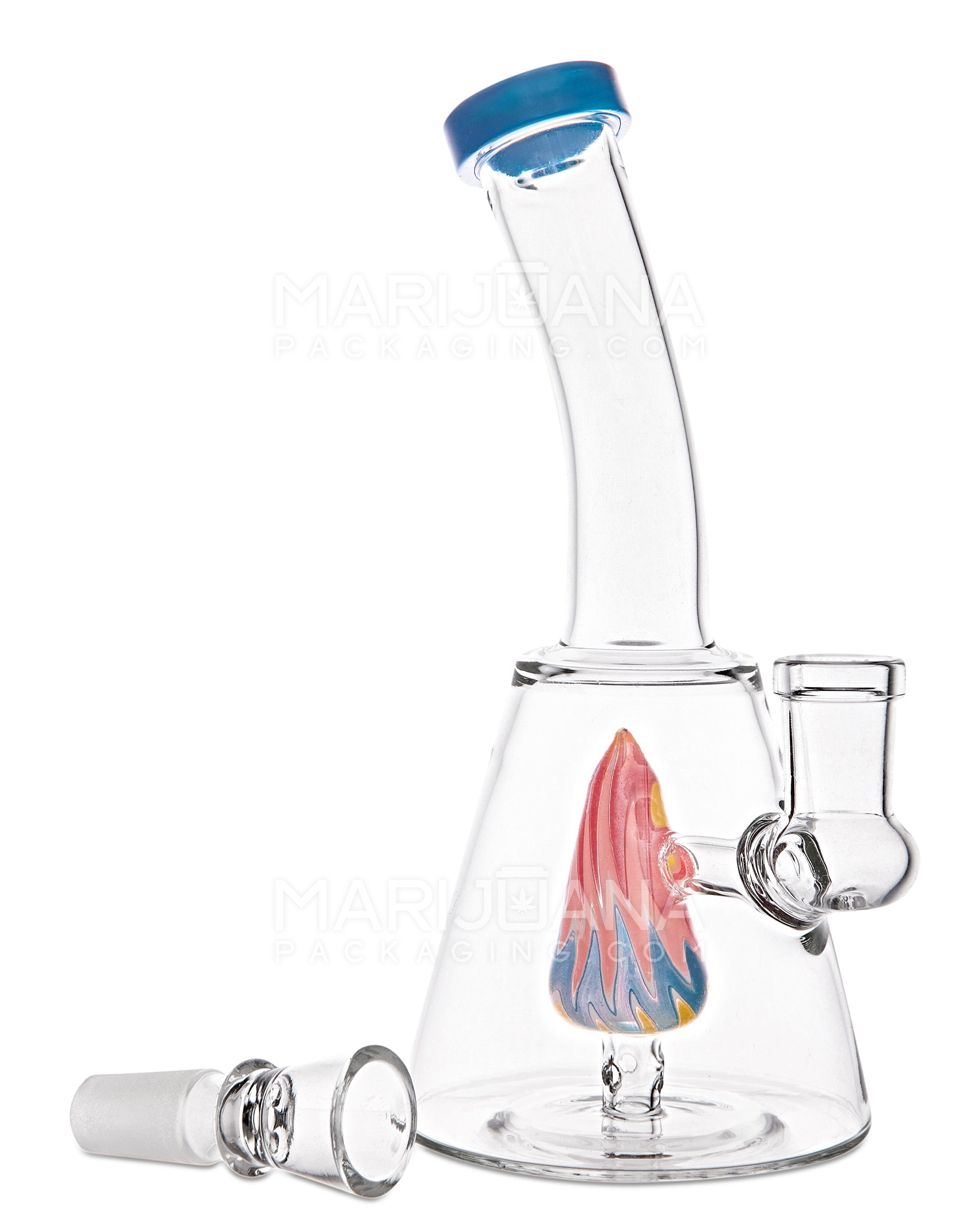 Bent Neck Painted Barrel Perc Glass Beaker Water Pipe | 5in Tall - 14mm Bowl - Mixed - 2