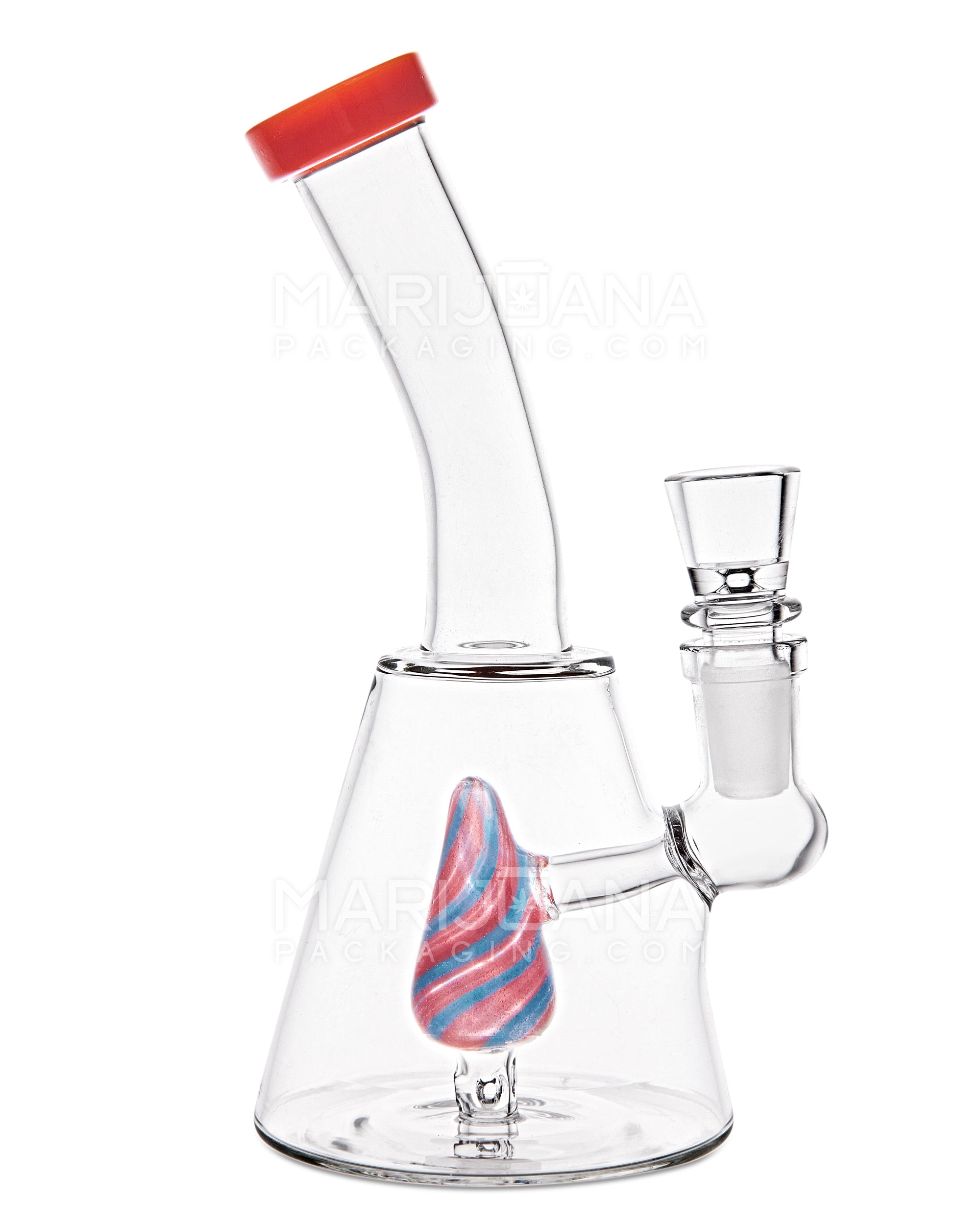 Bent Neck Painted Barrel Perc Glass Beaker Water Pipe | 5in Tall - 14mm Bowl - Mixed - 6